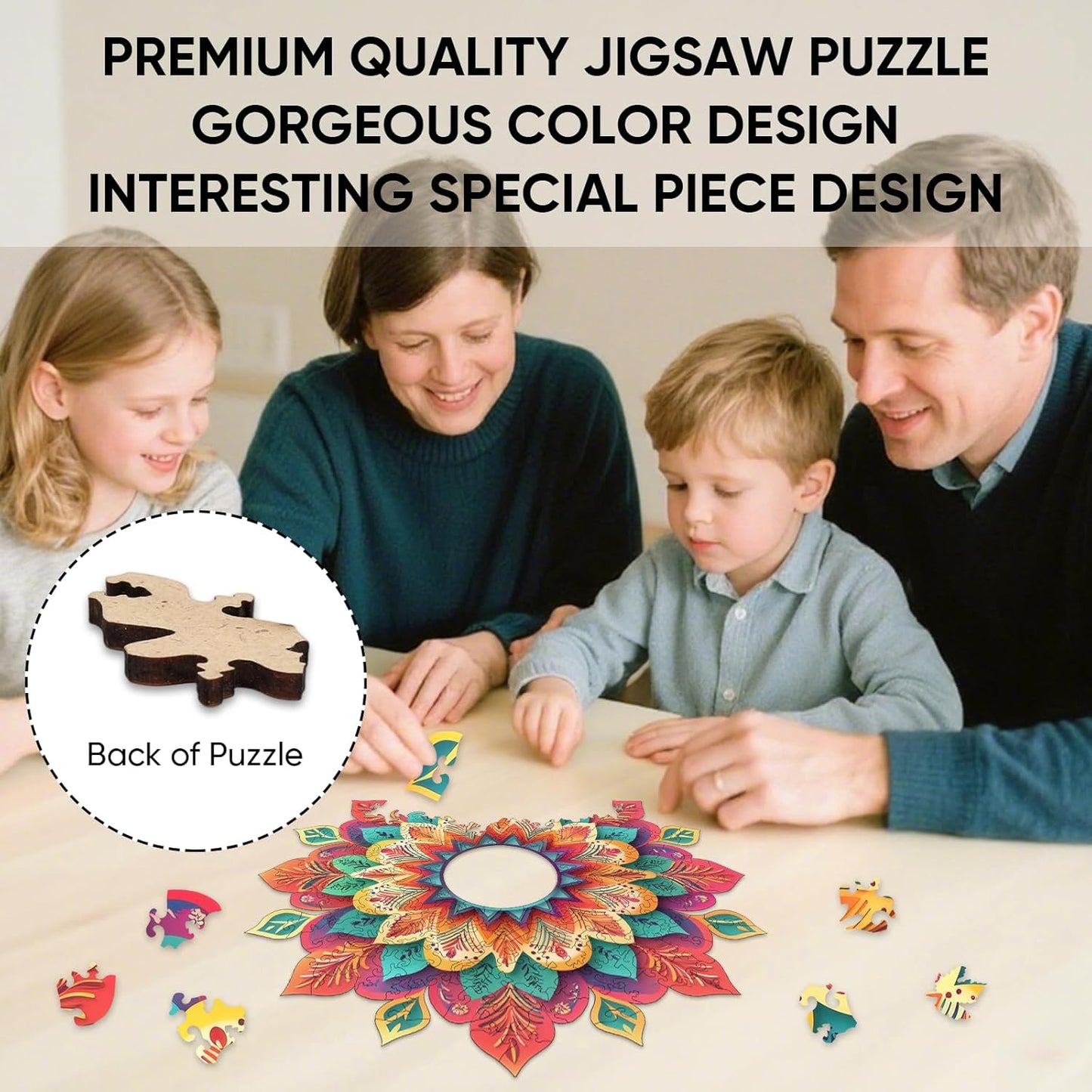 Wooden Puzzles for Adults 500 Pieces, Hollow Mandala Jigsaw Puzzles, Unique Design Color Challenge Adult Puzzles for Family Game Gift, Home Decor, 17.6x16.7 inch