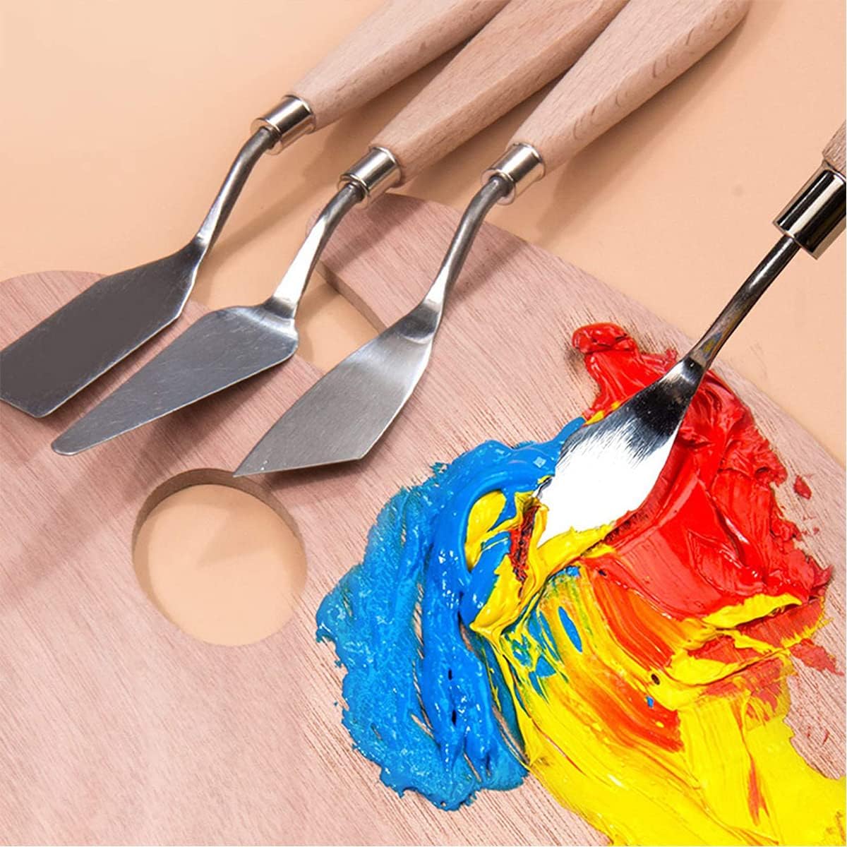 Paint Knife Set - 10pcs Stainless Steel Spatula Palette Knife Painting Tools Metal Knives Wood Handle with Different Shapes and Sizes for Oil Painting, Acrylic Mixing
