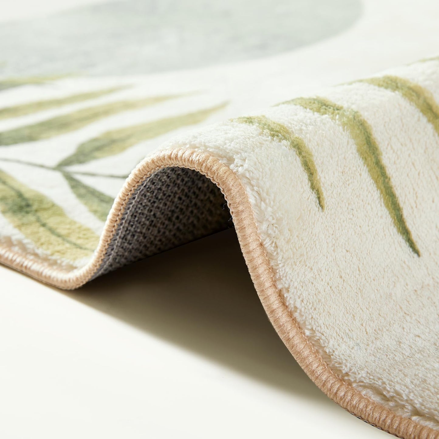 RoomTalks Boho Green Cute 3x5 Small Area Rugs Washable, Modern Abstract Geometric Shape with Tropical Leaves Non Slip Throw Rugs for Bedroom Kitchen Entryway Indoor Doormat Stain Resistant