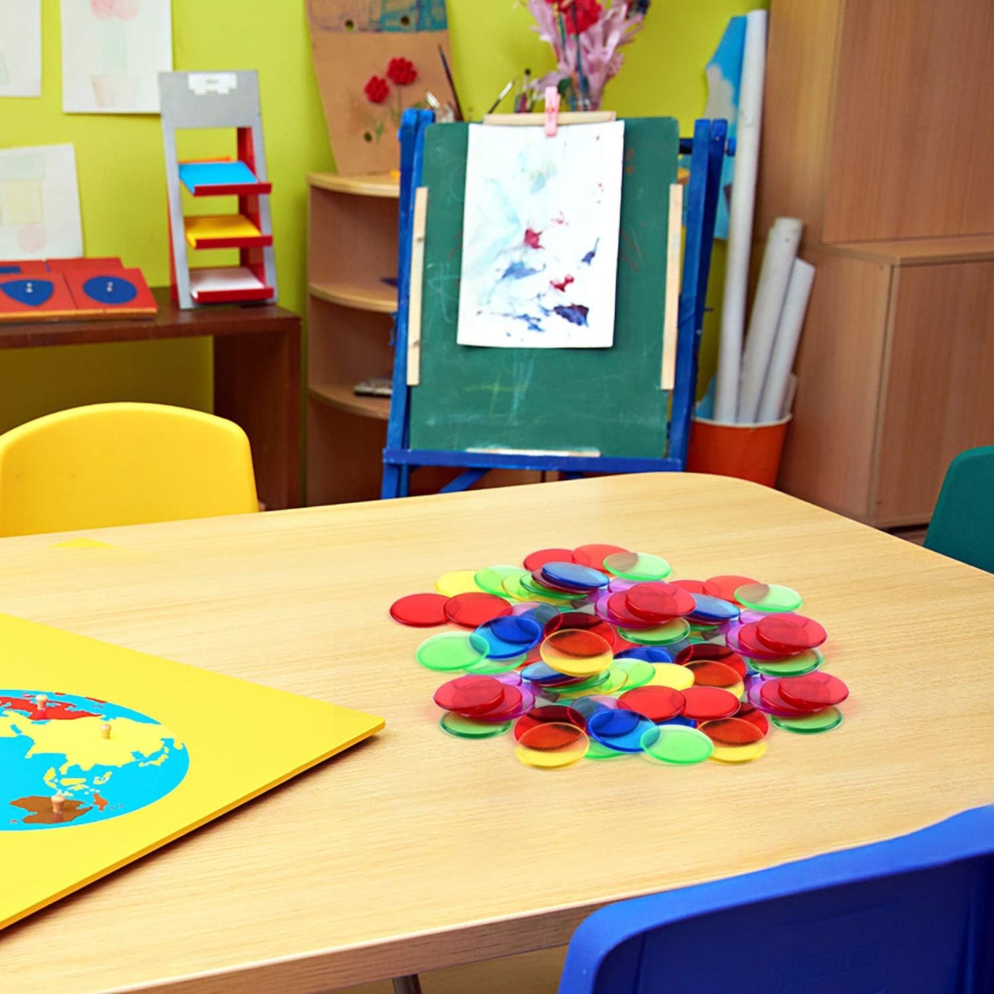 Coopay 300 Pieces Counters Counting Chips Plastic Markers Mixed Transparent Colors for Bingo Chips Game Tokens, Contain White, Blue, Green, Yellow, Red, Purple Colors