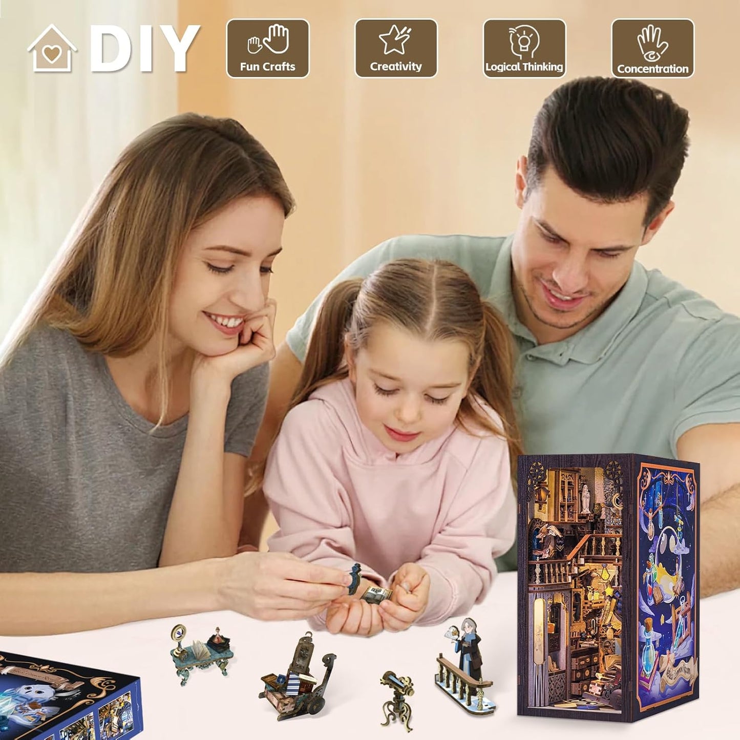 CUTEBEE Book Nook Kit - DIY Miniature House Kit for Adults and Teens, Dollhouse Booknook Tiny House Model Build Bookshelf Decor, Gifts for Family, Friends