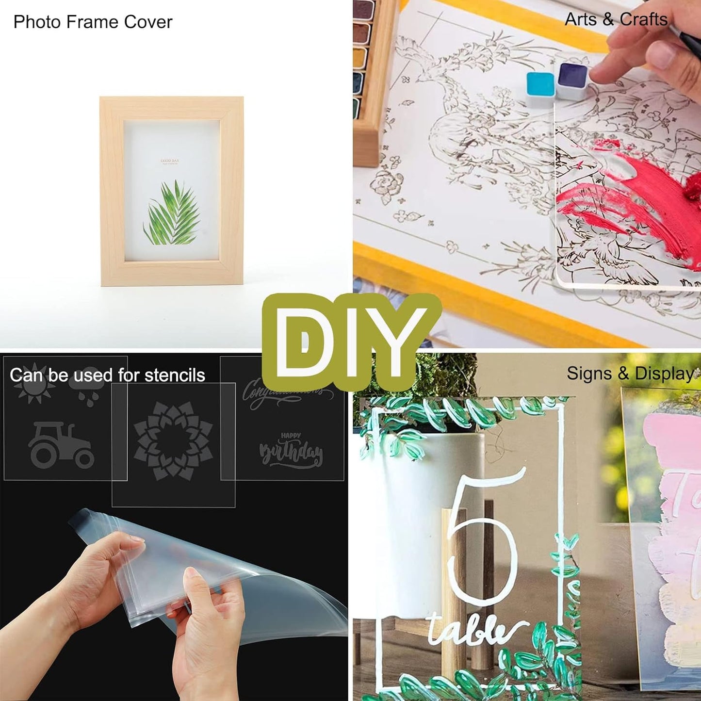 5 Pack 12x12x.02” Clear Plastic Sheet, Plexiglass Craft Plastic Sheets PET Flexible Lightweight Clear Plastic Sheets for DIY Craft Projects, Picture Frames(5, 12” x 12”x 0.02”)