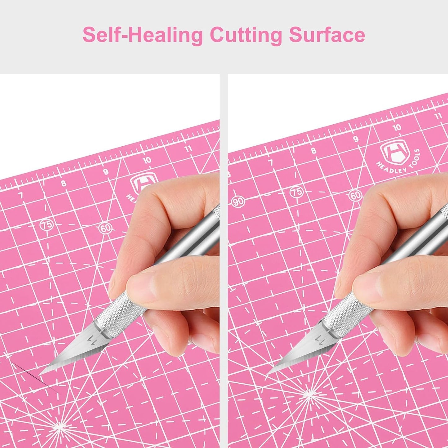 Headley Tools 12"x12" Rotating Cutting Mat, Self Healing Mat with 360-Degree Rotation & Anti-Slip Base, Sewing Board Cutting Mat Perfect for Fabric Quilting Leather Hobby Project,Pink