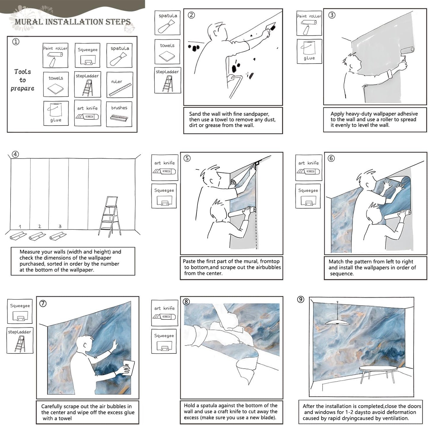 AFZEVEB-Abstract Blue Marble Wallpaper Wall murals for Bedroom 159"x107"(Not Peel and Stick)