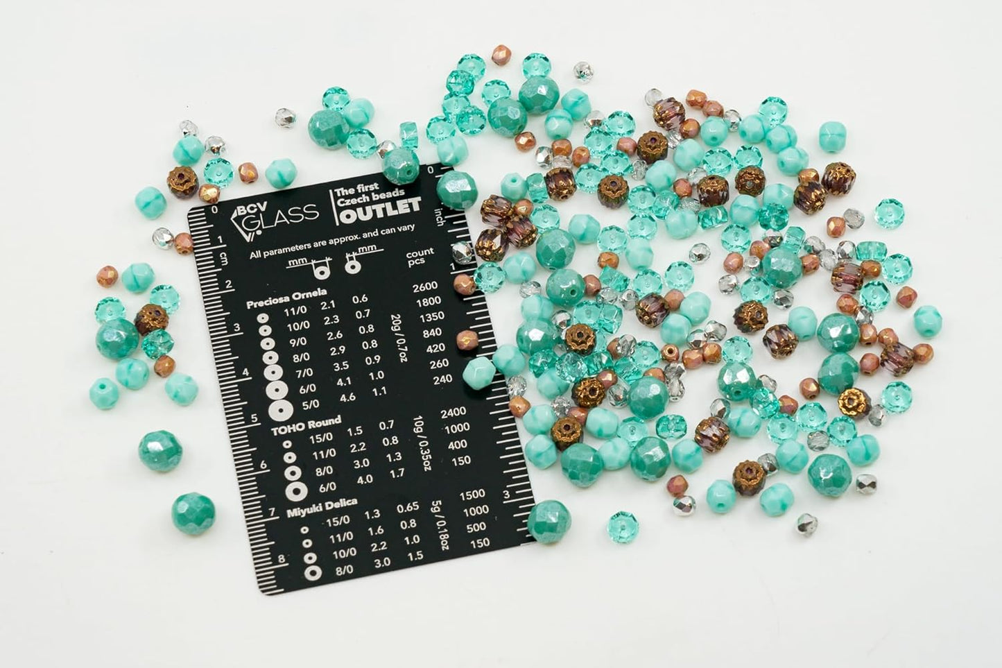 1.8 oz (50g) Mix of Faceted Fire Polished Czech Glass Beads (Round, Rondelle etc) 4-10mm, Turquoise