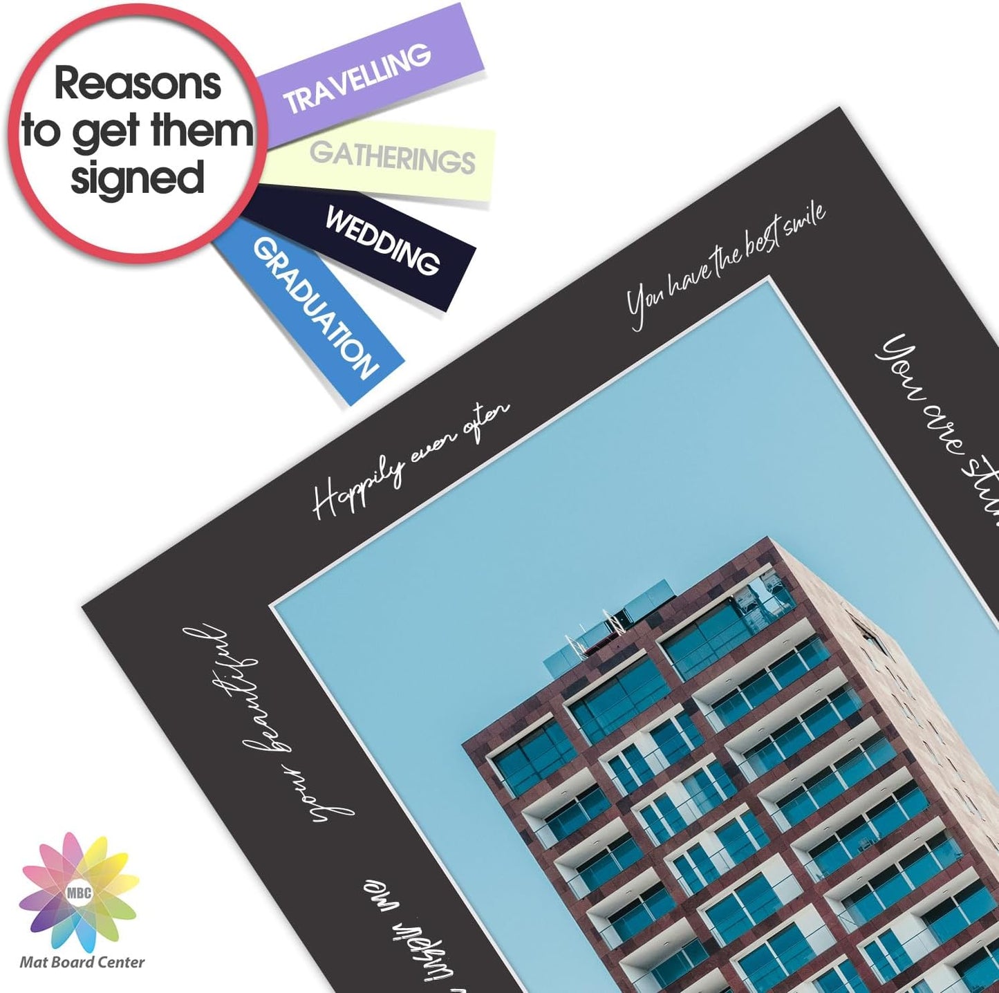 MBC Mat Board Center, 5 Pack 16x20 for 11x17 Black Picture Mats Frame Mattes, Bevel Cut, Acid Free, 4-ply Thickness