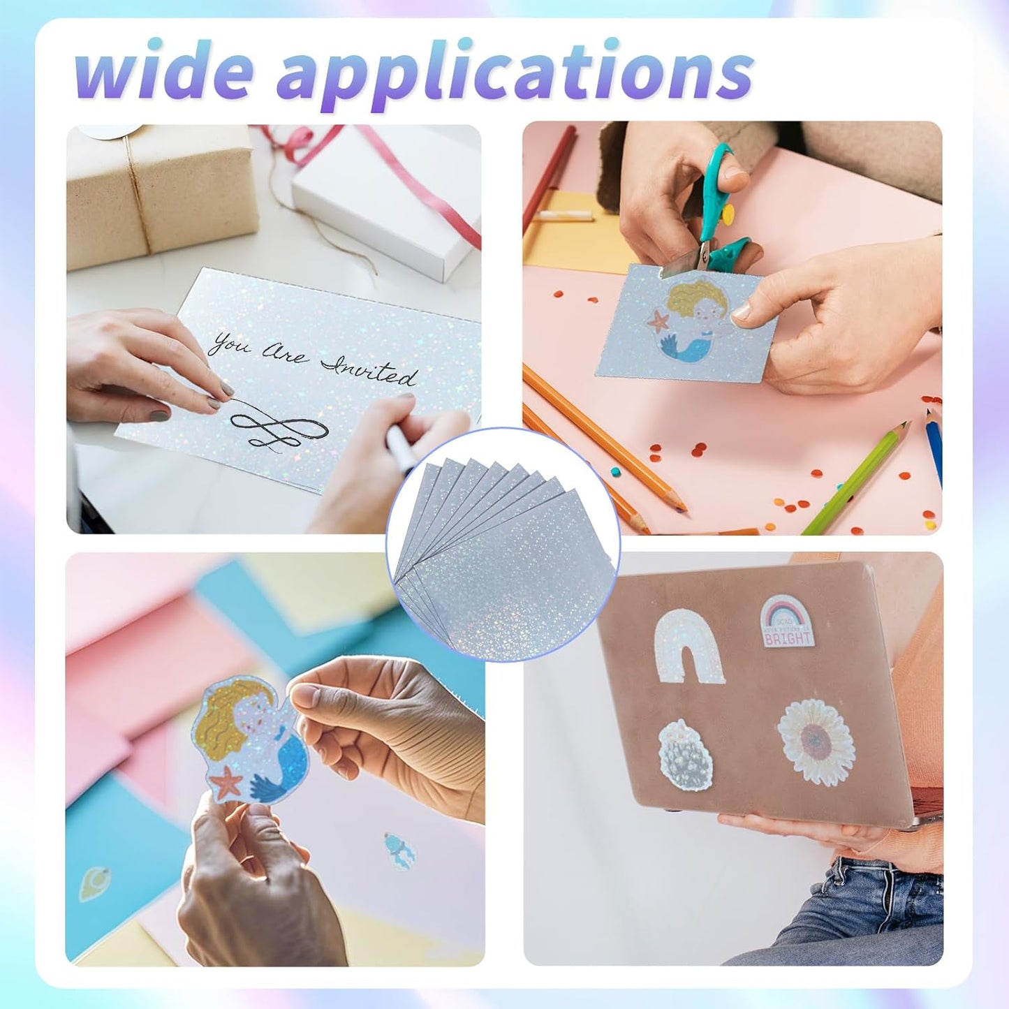 20 Sheets Printable Holographic Sticker Paper,11 x 8.5 Inches Printable Waterproof Paper Rainbow Vinyl Sticker Paper for Inkjet or Laser Printer(Laser starry sky)