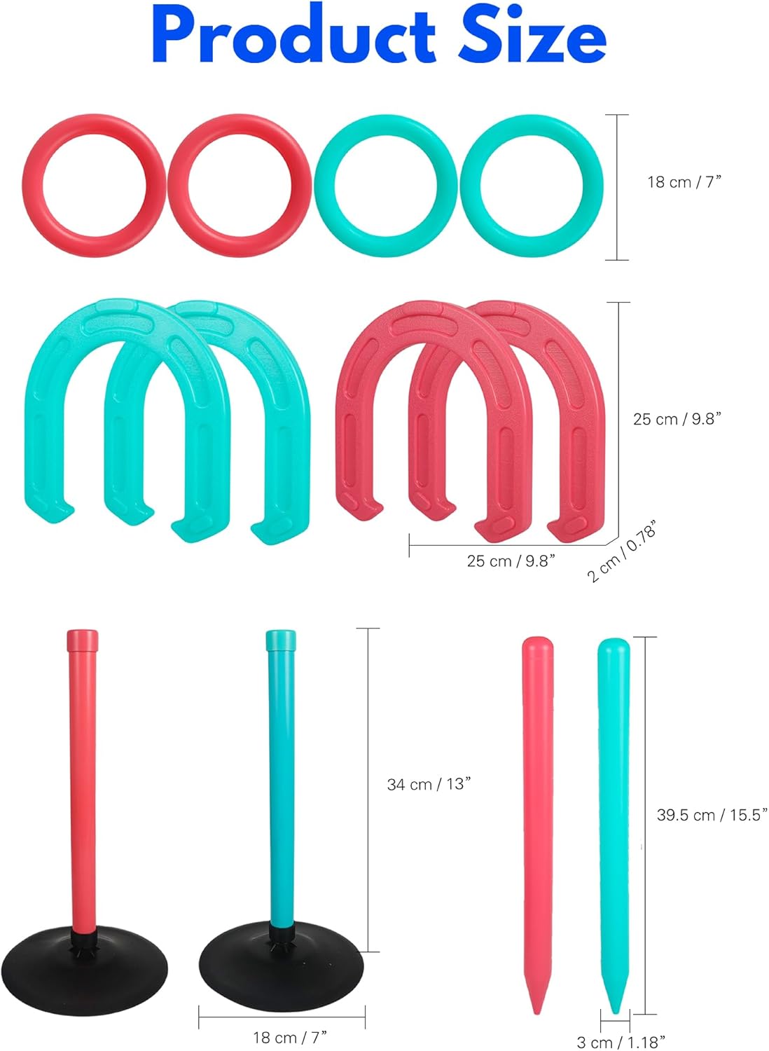 Giant Horseshoe Game Set for Adults and Family – 10" Oversized Lawn Toss Game with Jumbo Horseshoes, Rings, Stakes & Stands – Large Outdoor Yard Game for Backyard, Beach, Camping, Party Fun