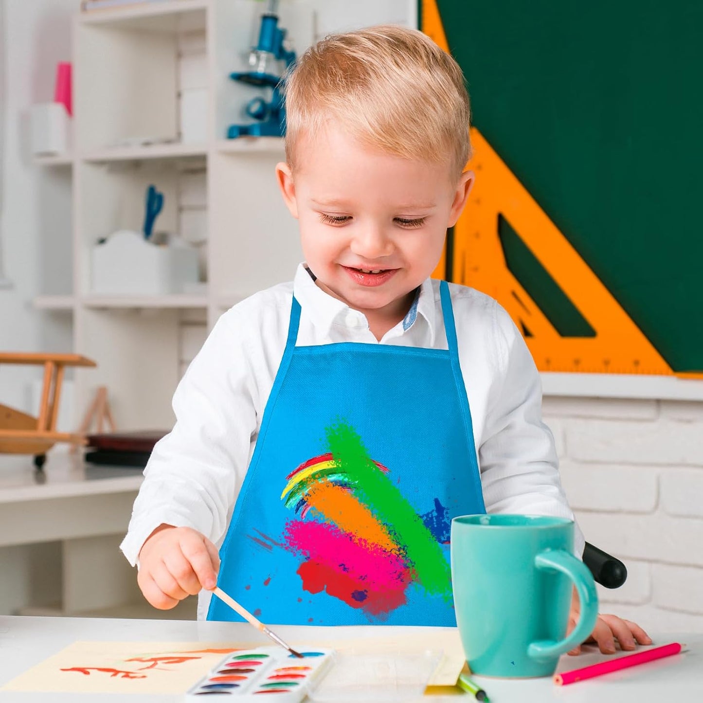 8 Pcs Kids Apron Painting Aprons for Kids Art Smocks Paint Apron Bulk for Painting Classroom Activity Kitchen Crafts Party Supplies(Light Blue)