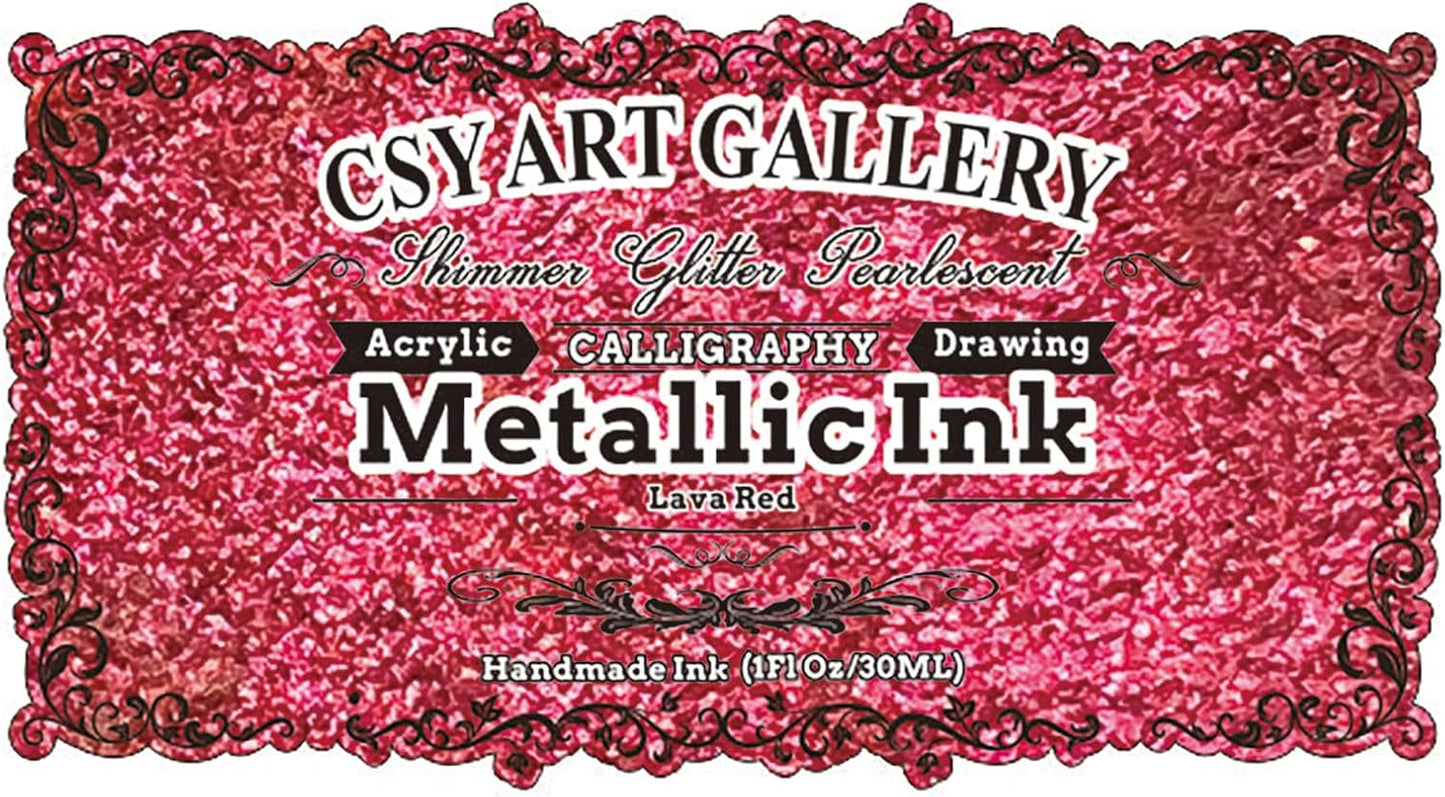 CSY Art Gallery Shimmy Red Acrylic Ink-Craft Paint -Liquid Gold Leaf Paints -Calligraphy Inks Art Handcrafts 30ml/1 Fast Drying Acrylic Metallic Finish (Lava Red)
