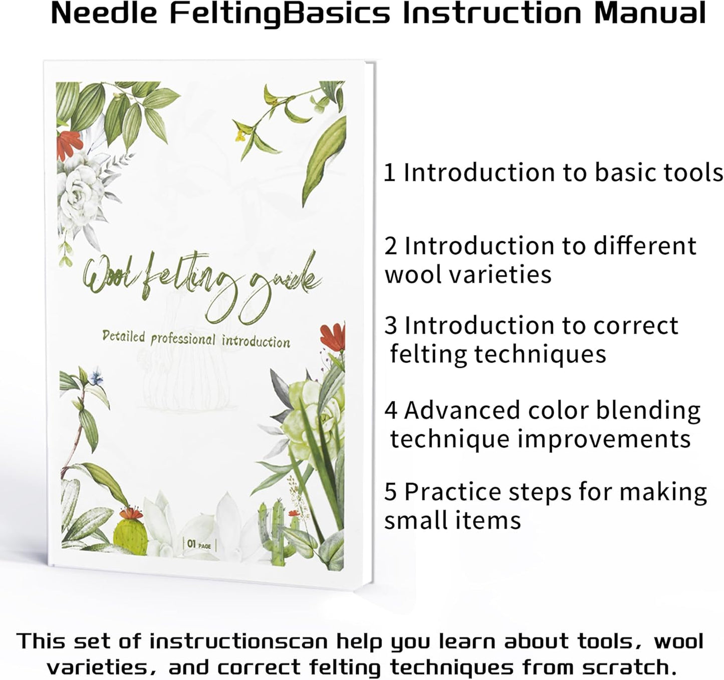 NFAMRZCAR Needle Felting Mat,10x10x1.5 Inch Thick and Firm Needle Felting Pad Natural Wool Mat with 20 Needle 1 Clean Cloth,Clear Instruction