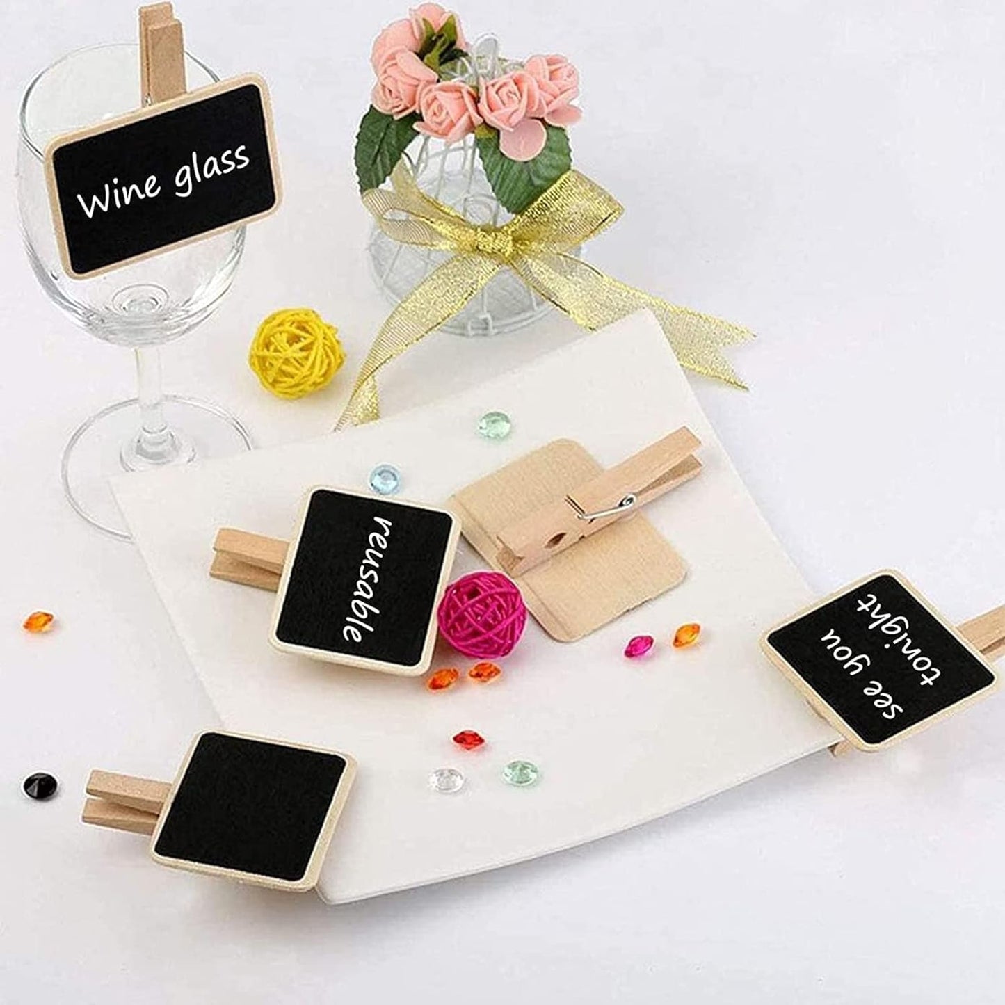 50Pcs Labels with Clips Mini Chalkboard Signs with Clip, Chalk Labels for Baskets Stocking Labels Small Chalkboard Sign for Note, Label Signs, Party Food Labels for Party Buffet (2.37x1.89inch)