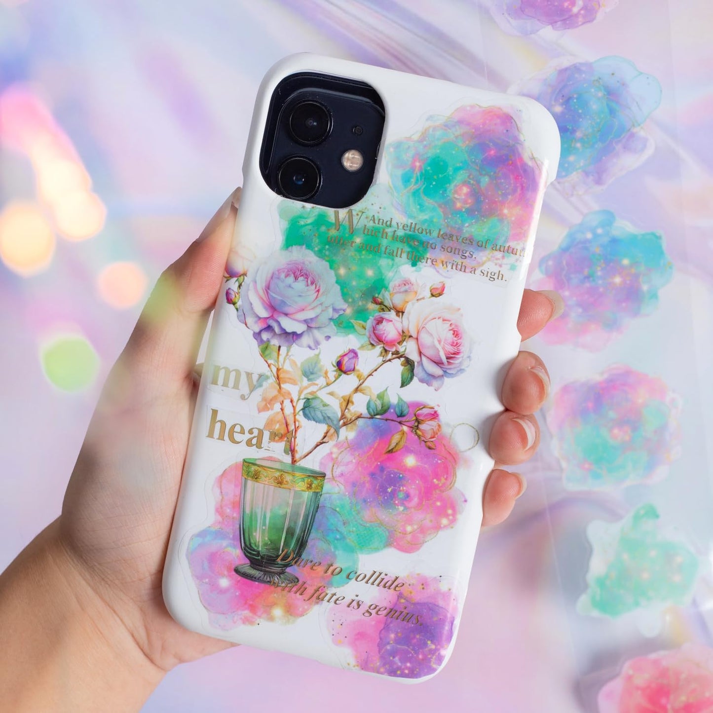 6Pcs Pre-Cut Colorful Galaxy PET Tapes, Watercolor Tapes for Journaling, Scrapbook Supplies, and Junk Journal Ephemera, with Decorative Clip