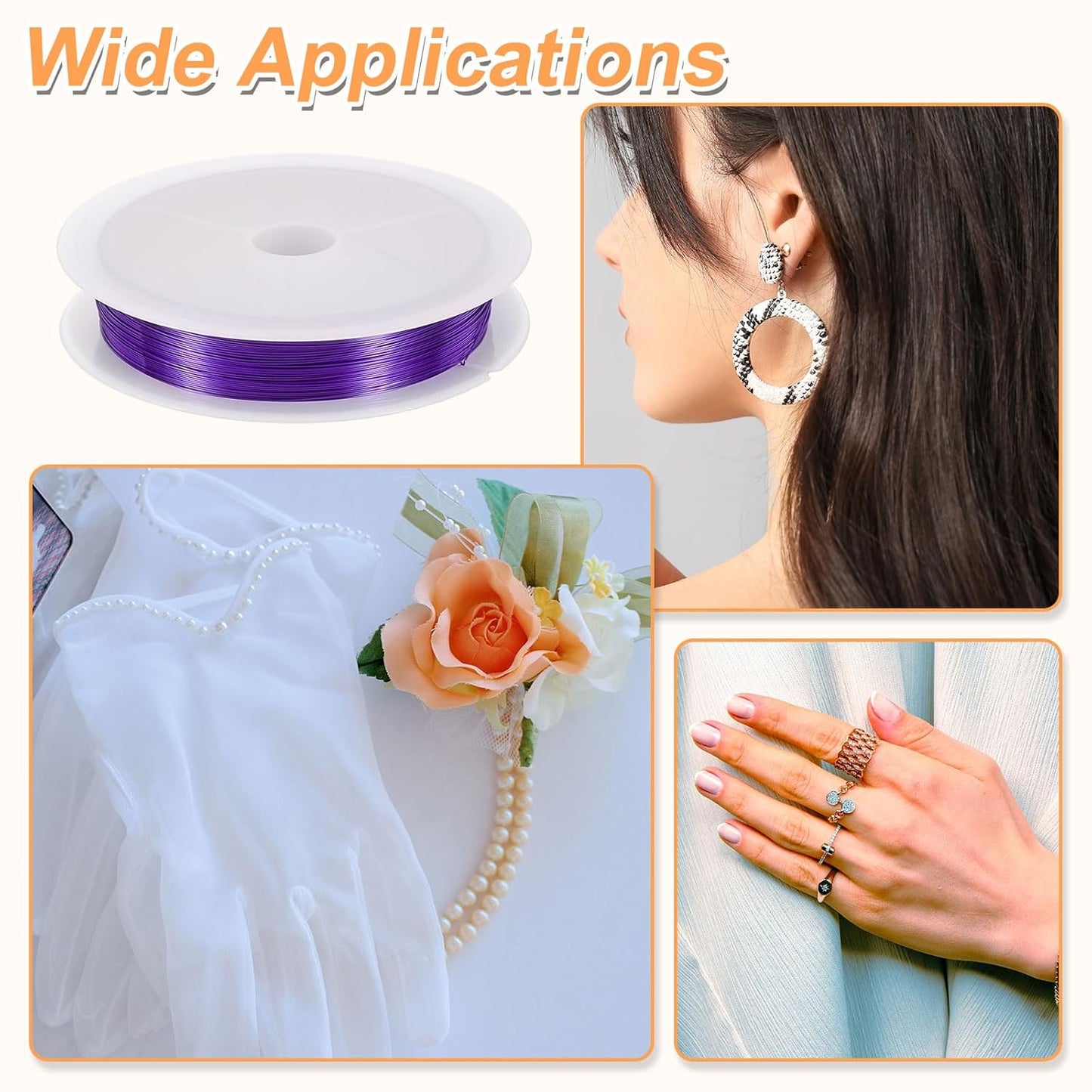 HARFINGTON 49ft Jewelry Wire, 28 Gauge (0.3mm) Brass Craft Soft Metal Tarnish Resistant Copper Beading Wire for Jewelry Making Supplies Crafting, Purple