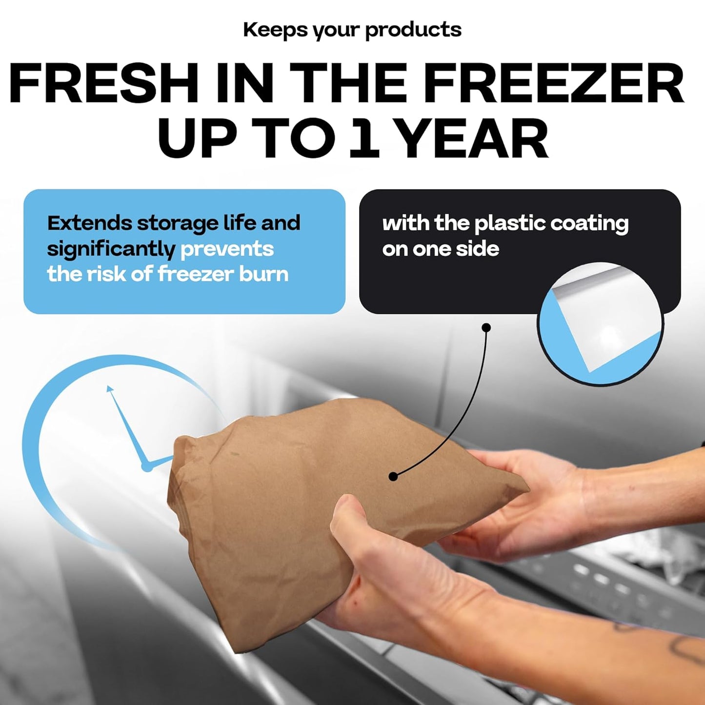 Brown Freezer Paper Roll 36" x 1800" (150 feet) with Cutter - USA-made Freezer Paper for Meat & Fish - Poly-Coated Food Wrapping Material for Freezing - Barrier Against Air & Moisture by IDL Packaging