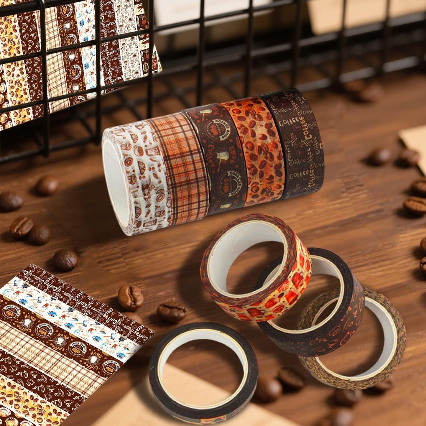 12 Rolls Coffee Washi Tape Set, Vintage Coffee Decorative Tapes, Retro Brown Watercolor Cafe Masking Tape for Journaling, Scrapbooking, Planner, DIY Arts Crafts Supplies, Gift Wrapping 16.4FT