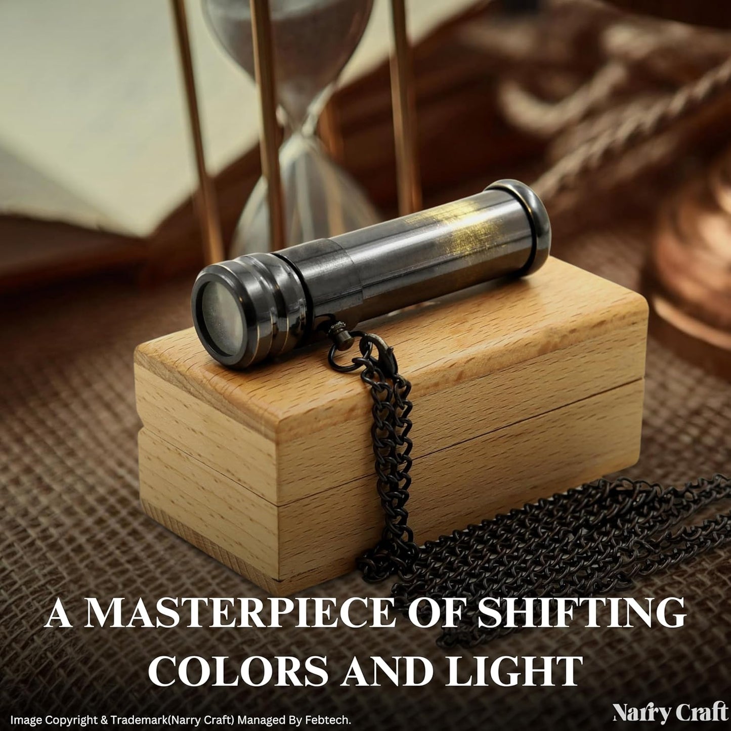 Brass Kaleidoscope with Wooden Box | Handcrafted Vintage Kaleidoscope with Optical Glass Lens & Wooden Storage Box ā Collectible Gift for Kids & Adults Last Minute (Antique, Small)