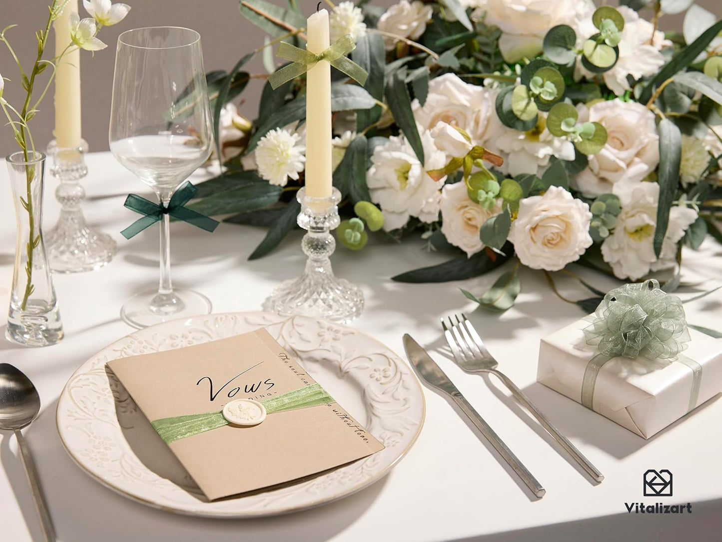 Vitalizart 3/8" x 30Yd Organza Ribbon Green Sheer Ribbons Set 10 Yd x 3 Rolls Drak Green Sage Handmade Eco-Friendly for Gift Wrapping Christmas Tree Crafts Bows Wedding Invitations Wreaths Wrap