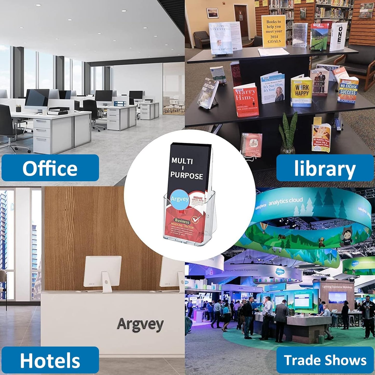 Acrylic Brochure Holder 4x9 Inch, Clear Pamphlet Holder Display Stand for Trifold 4 Inch Flyers, Booklets, Table Signs, Plastic Rack Card Holder for Office, Home, Store, 6 Pack