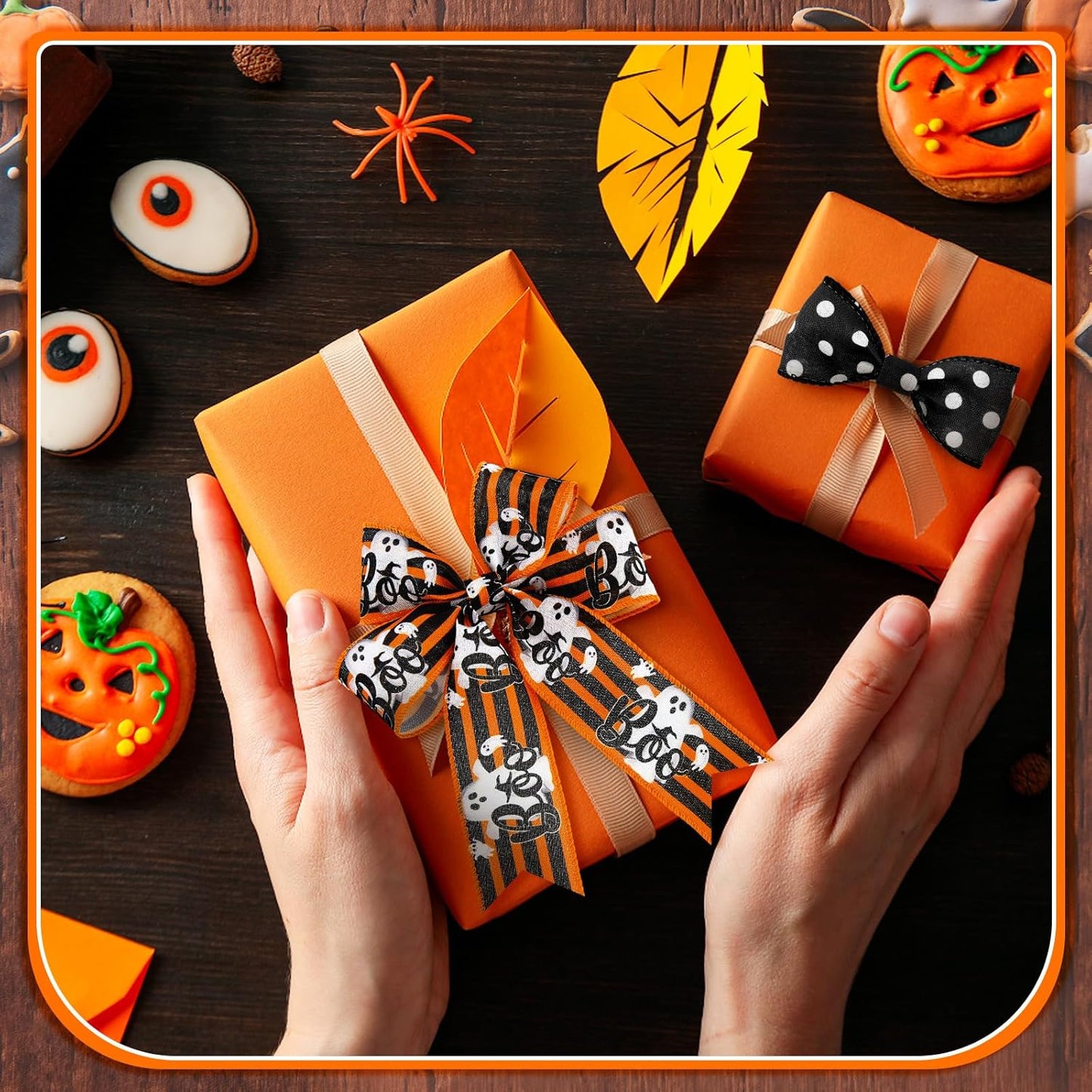 12 Rolls Halloween Wired Edge Ribbon for Wreaths 2 Inch x 60 Yards Bat Spider Web Pumpkin Print Ribbon Ghost Witch Hat Crafts for Halloween Party Decorative Supplies, 12 Styles