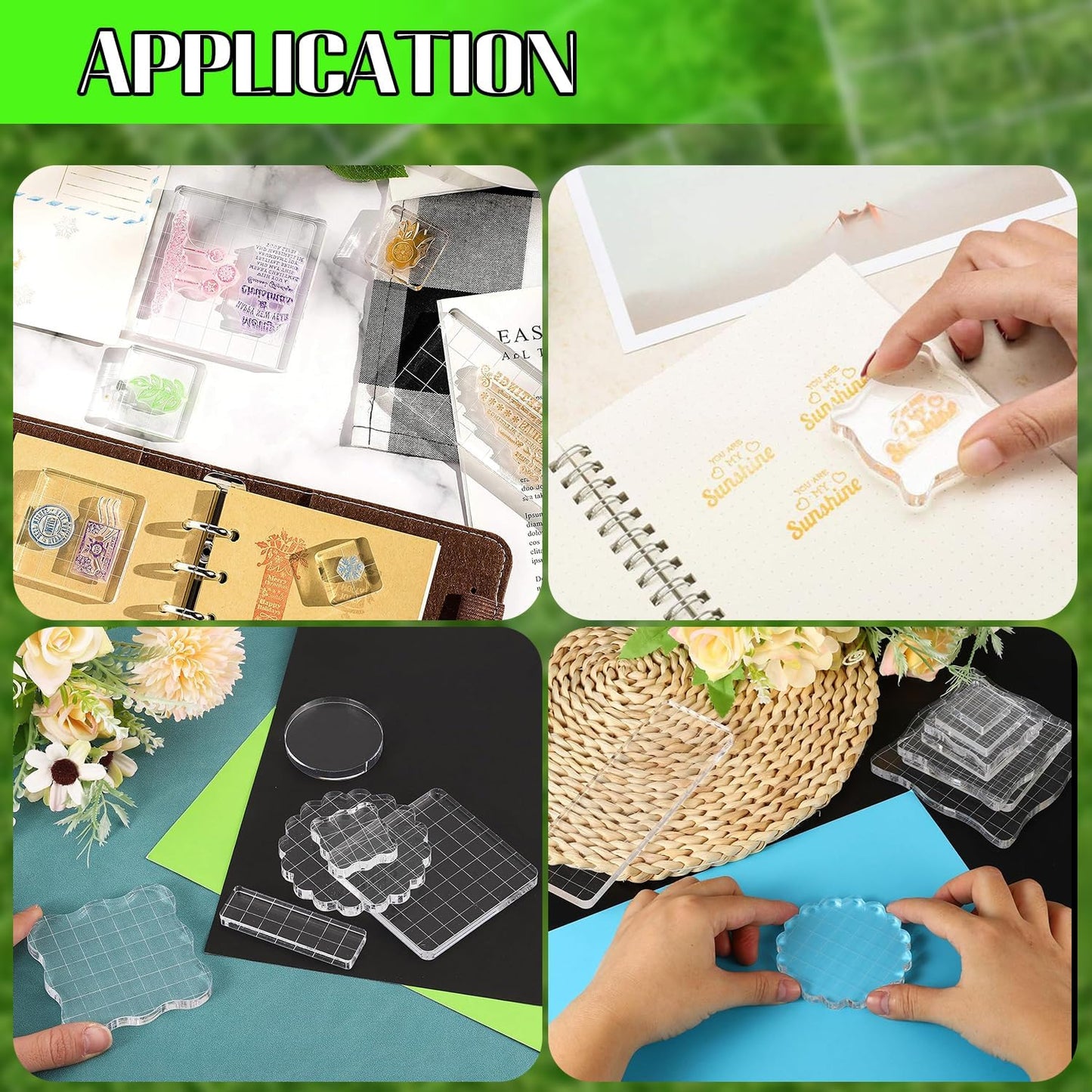 3Pcs Clear Stamp Blocks Set, Square Acrylic Blocks for Stamping With Grid Lines, Tools for Scrapbooking Crafts