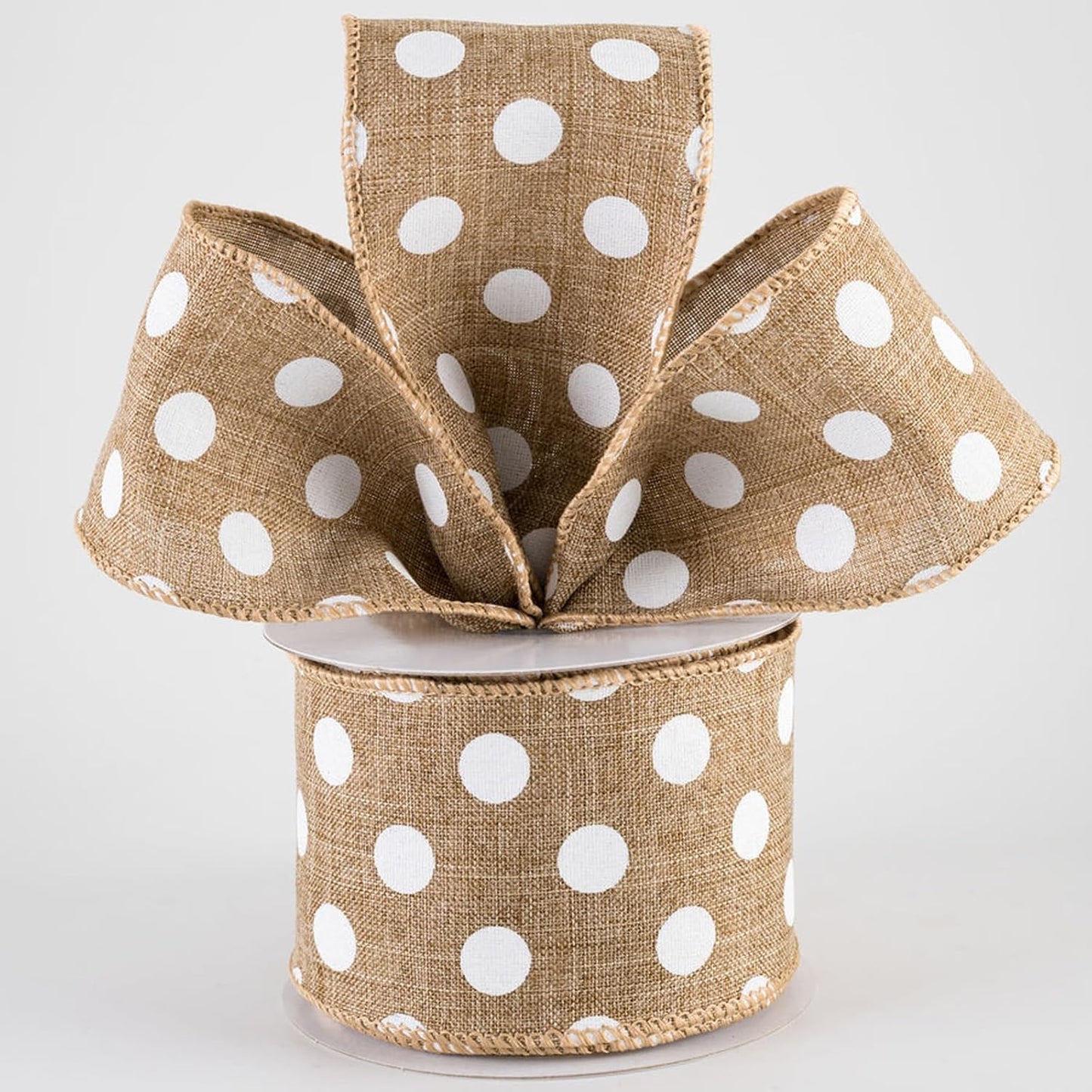 Burlap Ribbon Wired, Farmhouse Rustic White Dots Ribbon for Gifts Wrapping DIY Crafts Floral Bows Wreath Making Party Supplies Holiday Home Decoration, 2.5 Inch x 10 Yards