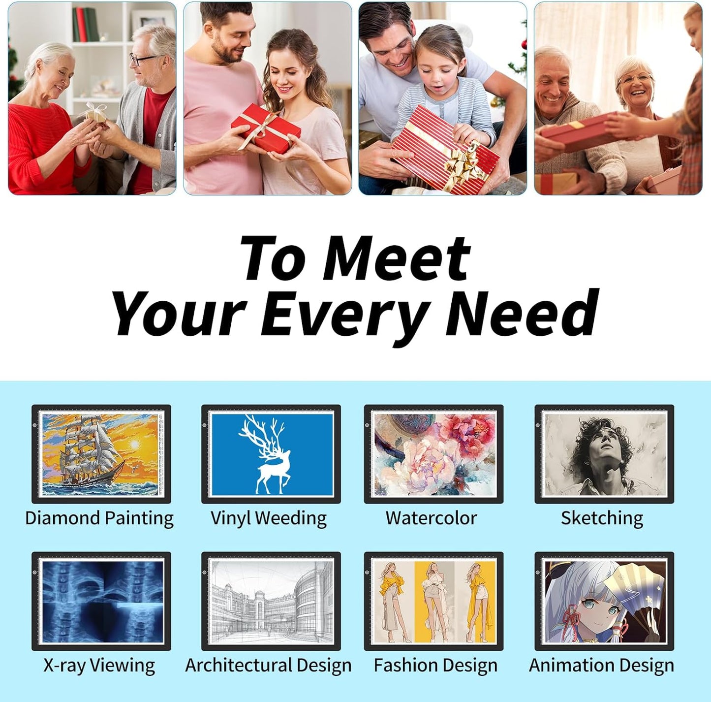 Elice A4 LED Tracing Light Box with 4 Clips, Ultra-Thin Diamond Art Light Board, Bright Light Pad, Lightbox for Tracing and Drawing, Artcraft Light Table for Weeding Vinyl, Diamond Painting, Sketching