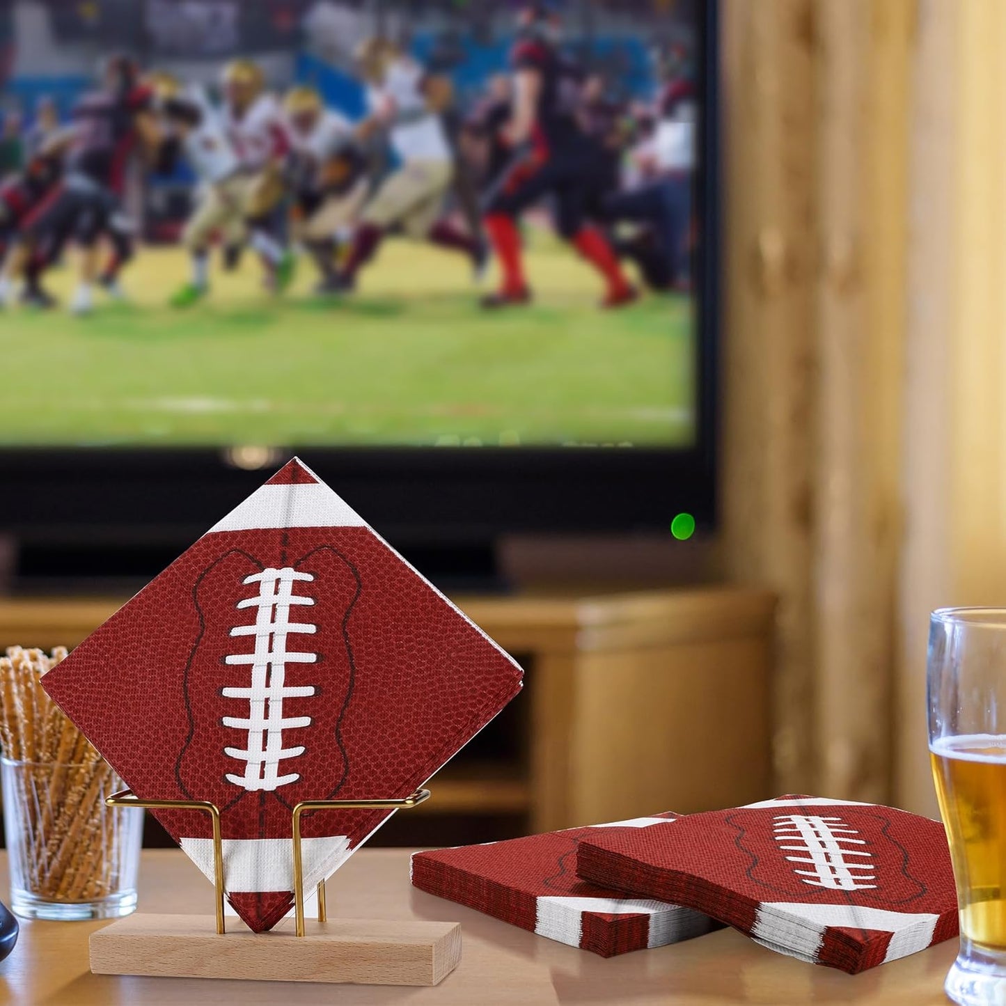 Aodaer 48 Pieces Football Paper Napkins Disposable Football Party Napkins Football Rugby Cocktail Dinner Napkins Set 13" x 13" Unfolded Football Tableware Napkins for Rugby Party Supplies