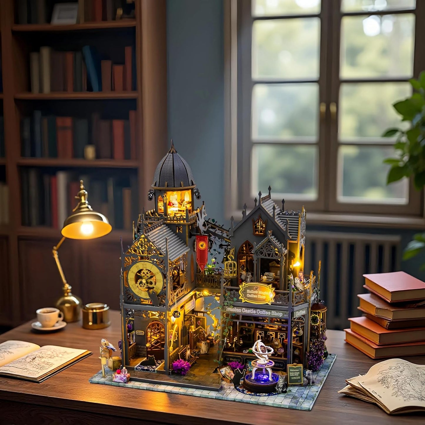 DIY Miniature House Kit, Dollhouse for Adults to Build, Birthday/Christmas Day Gift for Family and Friends, Magic Castle, Haunted Dollhouse, Prefab Tiny Home with LED Lights(Huoluo Castle)