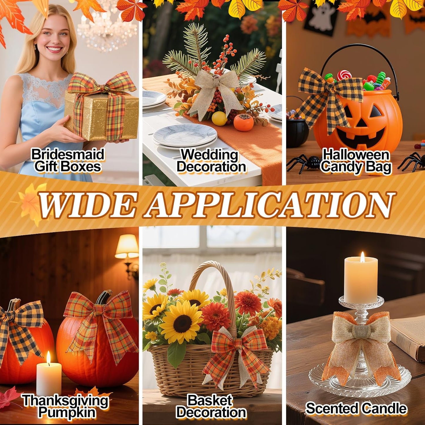 5 Colors Wreaths Burlap Ribbon - Total 27.3yards Thanksgiving Day Autumn Wired Edge Ribbon for Gift Wrapping Bows Rustic Crafts Supplies Weddings Holiday Fall Decorations - 2.4in Wide