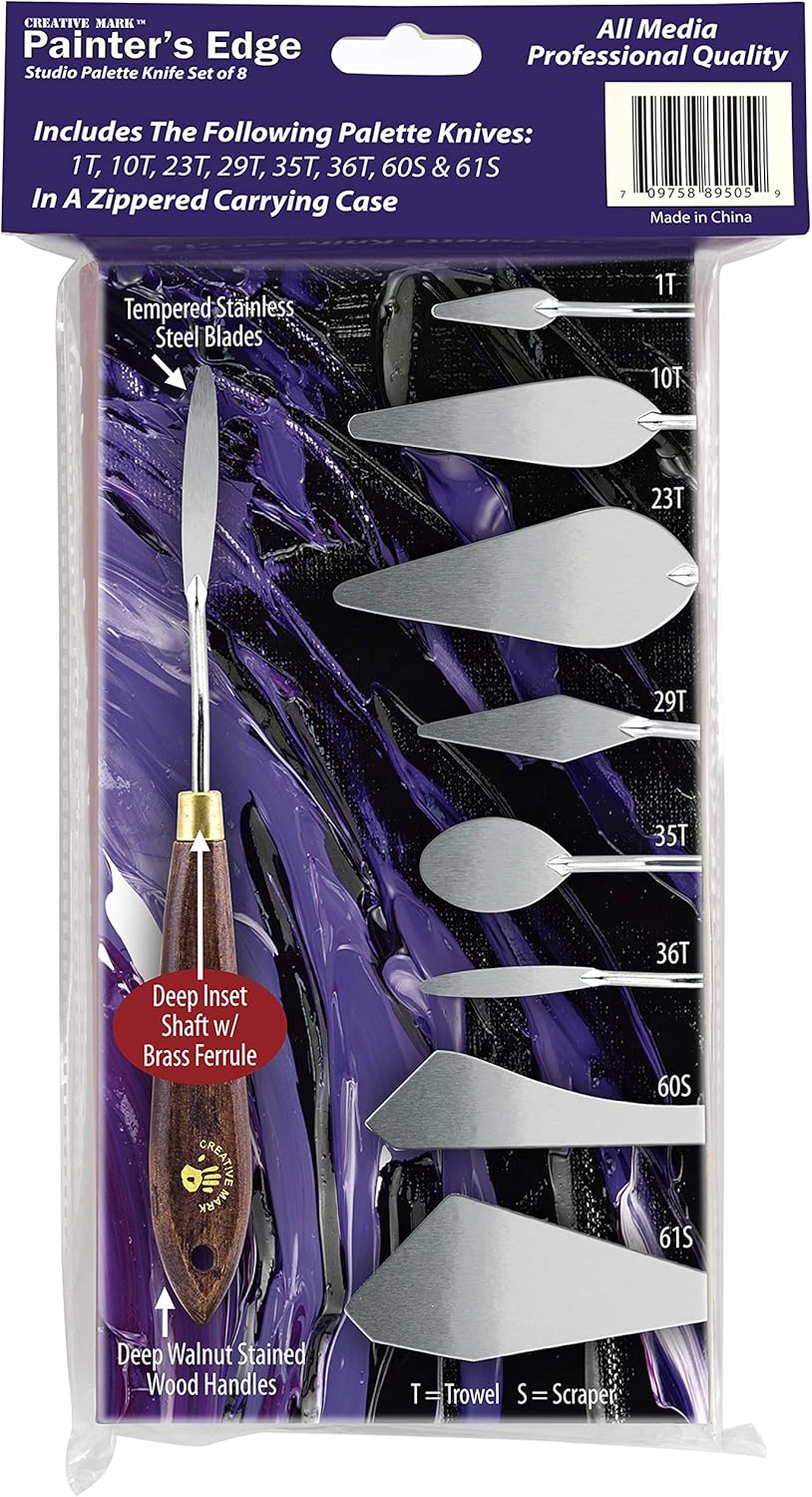 Creative Mark Stainless Steel Palette Knife Painting Tools - Paint Palette with Wooden Handle - Variety of Shapes and Sizes - Set of 8 w/Case, Set