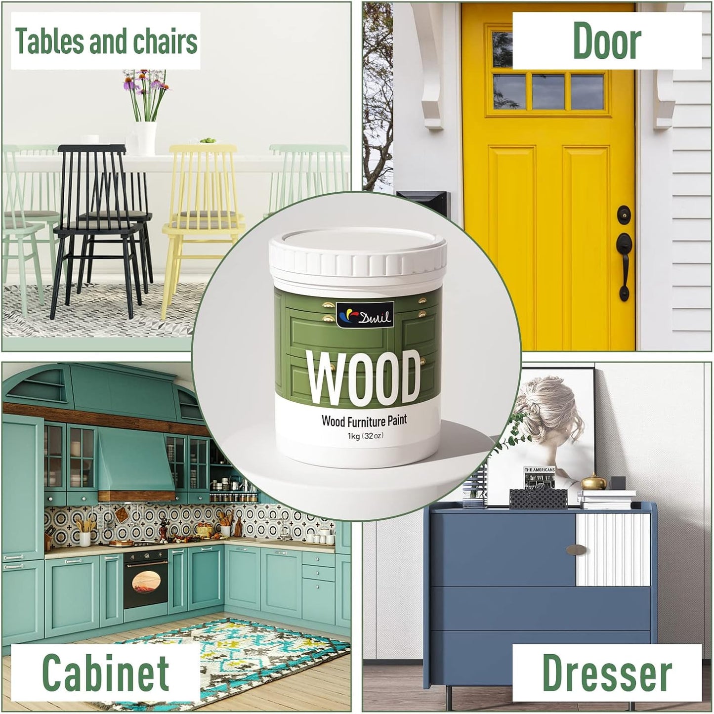 DWIL Matte Finish Furniture Paint - 32 Oz Wood Paint for Cabinets, Doors, Tables, and Dressers Refinishing - Water-Based, Non-Toxic & Odorless, Easy to Apply(Bronze Blue)-With Tools