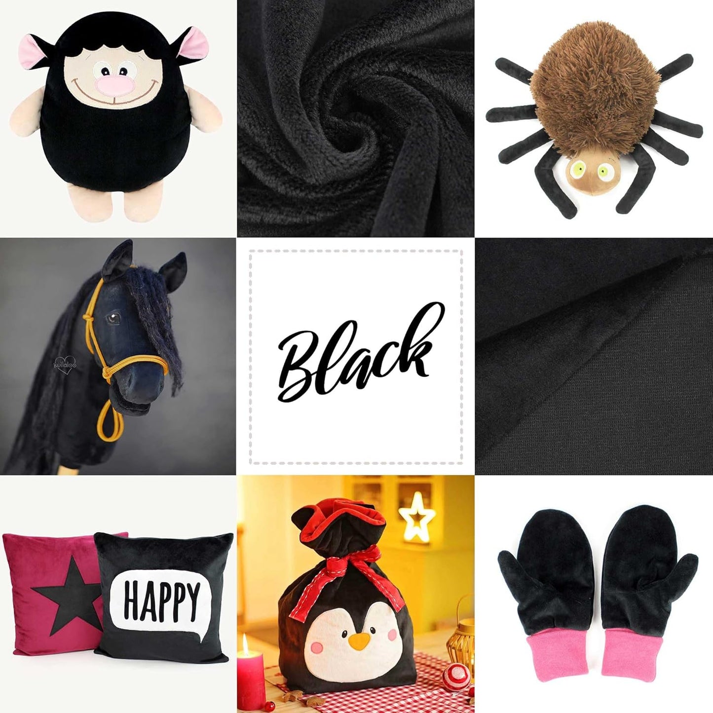 kullaloo Plush Fabric | Solid Black Minky Fabric for Sewing (Pack of 2) | Super Soft Cuddle Material | 39.5x29.5 | Plushies, Baby Blankets, Pillows, Dog Beds, Cat Beds, Baby Accessories, Apparel