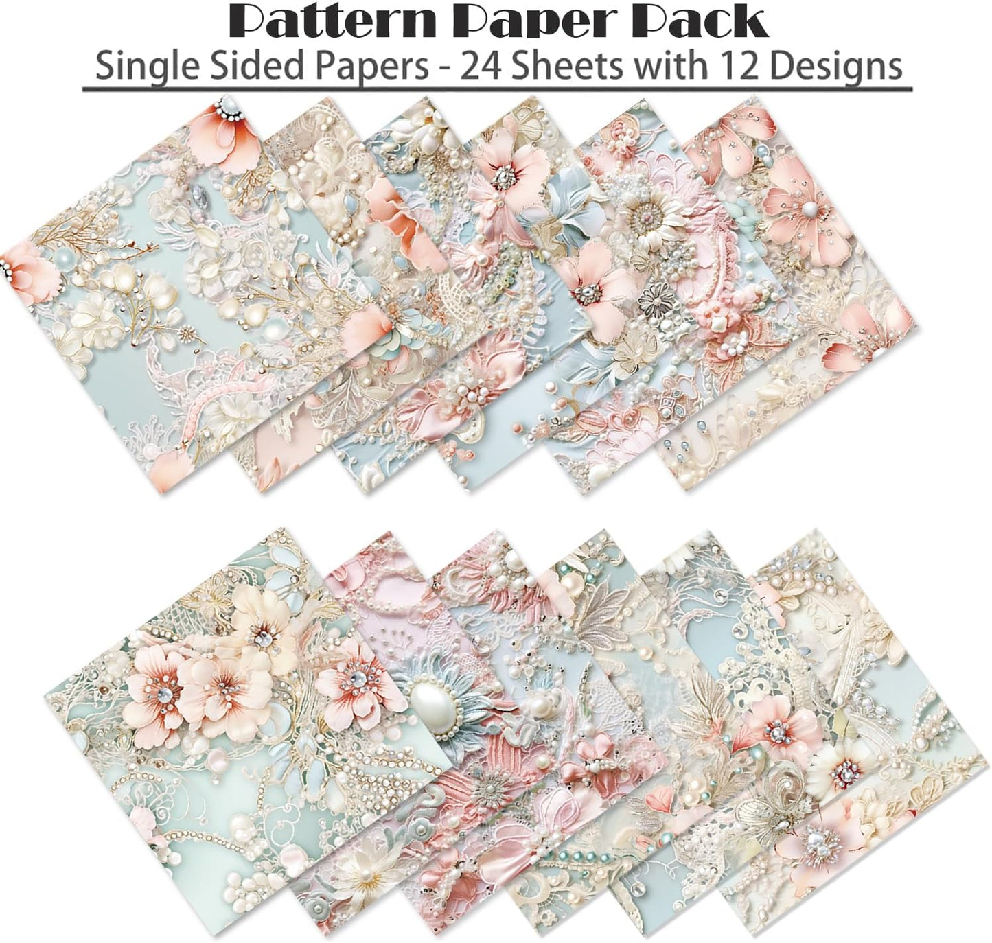 Scrapbook Paper 6X6, Card Making Supplies, Single-Sided Cardstock Paper Pads, Decorative Craft Paper, Pearlescent Bloom Pattern Paper Pack, Decopodge Papers, Scrapbooking junk journal Supplies-24 PCS