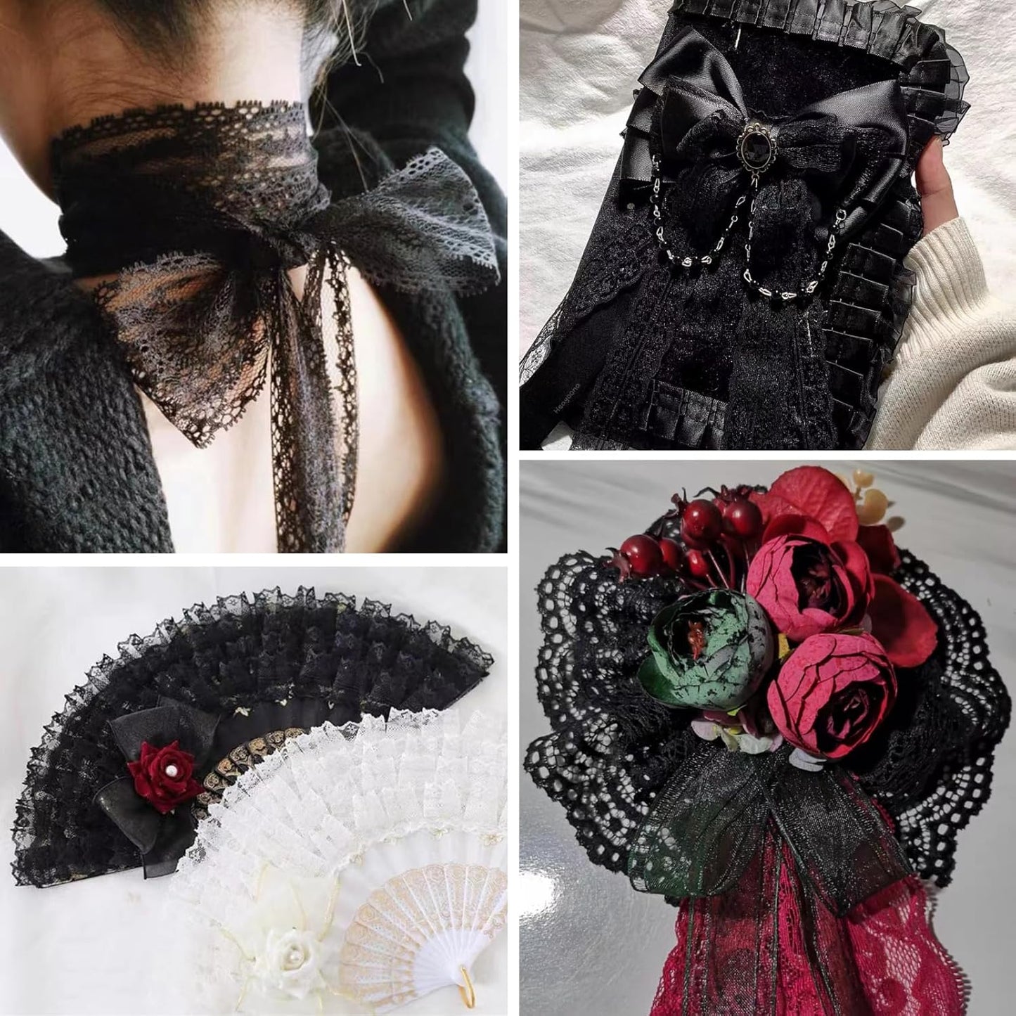 Black Lace Trim Sewing Lace Ribbon for Crafts Bridal Wedding Decoration, Bouquet and Gift Packaging (1.5Inch, 22Yards)