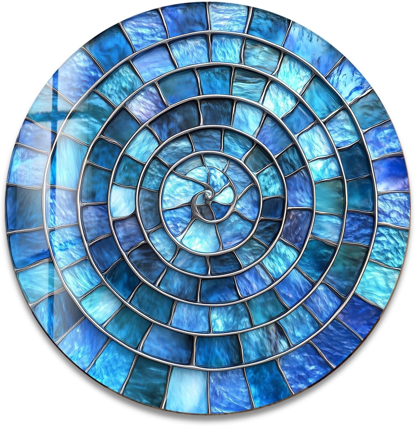 My Photostation.com 24''(60cm) Diameter Blue Aqua Spiral Harmony Round Glass Wall Art Tempered Glass Printing Wall Decor Large Wall Art Wall Hangings