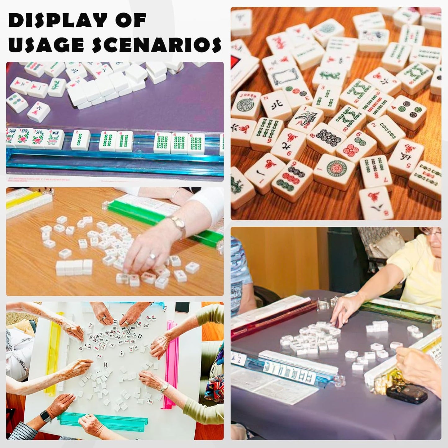 New American Mahjong Game Set, 166 Premium White Tiles with Portable Metal Dices, 4 All-in-One Racks with Pushers, Mah-Jong Games Sets, Ma Jong Tile Game (Blue)