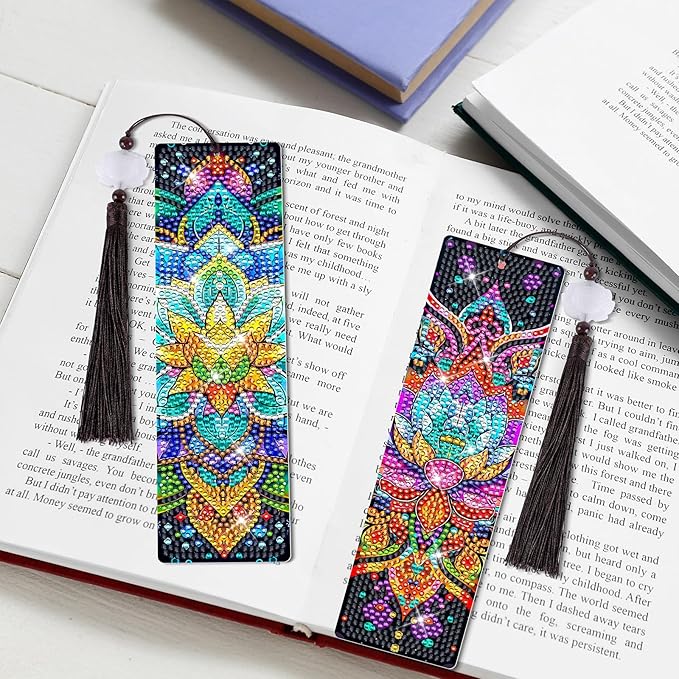 8 PiecesMandala Diamond Art Bookmarks 5d Mandala Beaded Bookmark Acrylic Tassel Bookmark for DIY Making Beginners Kids Adults Arts Craft Supplies (Mandala)