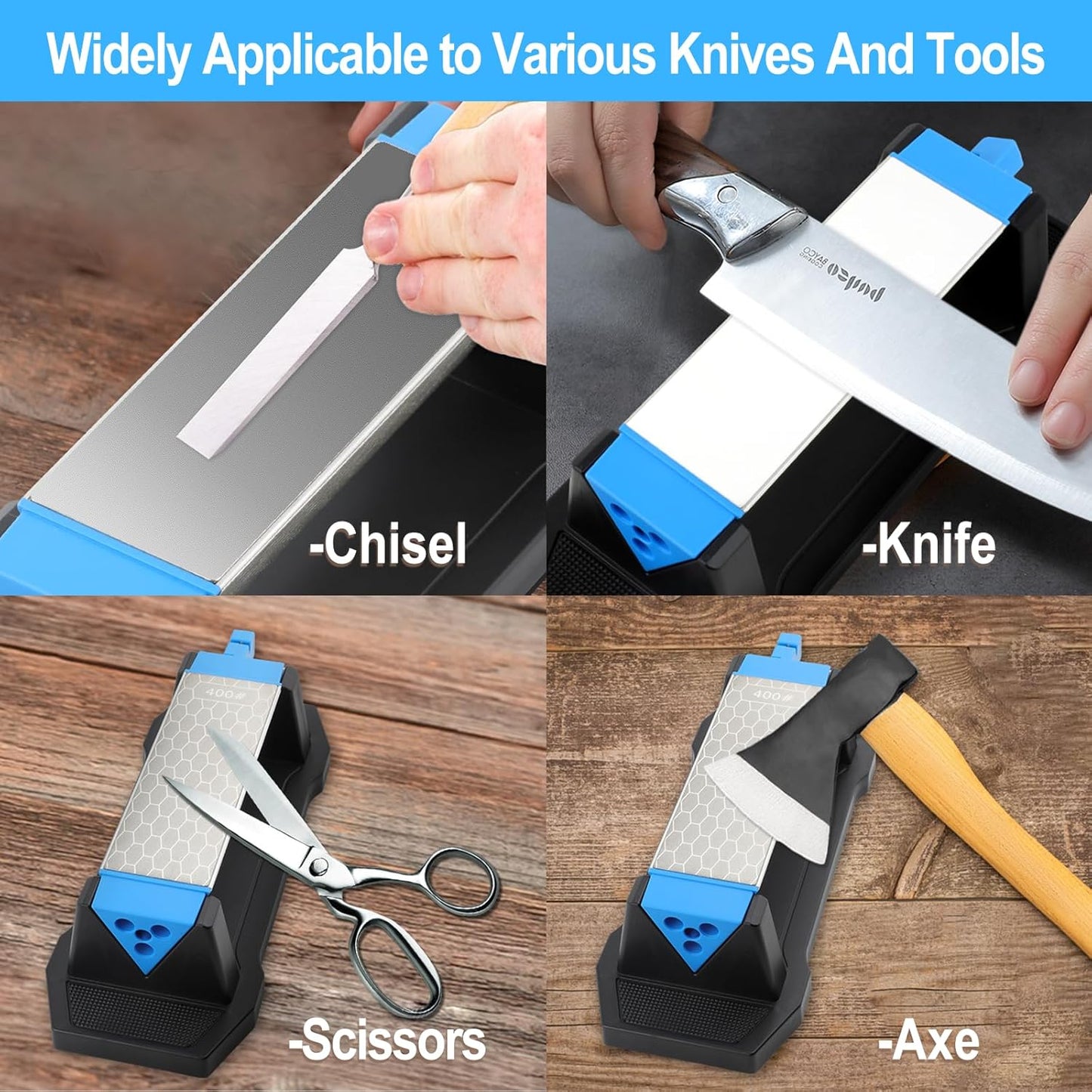 Diamond Sharpening Stone,3 Side 400/1000/6000 Grit Premium Industrial Diamond & Ceramic Whetstone Knife Sharpener Stone With Edge Grip holder and Non-slip Base