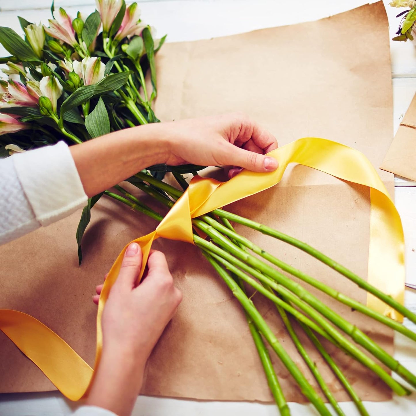 LIUYAXI Yellow Stain Ribbon, 1-1/2" X Continuous 50 Yards, Double Faced Fabric Ribbon Perfect for Gift Wrapping Wedding Birthday Party Chair Sash Christmas Hair Floral Craft Sewing