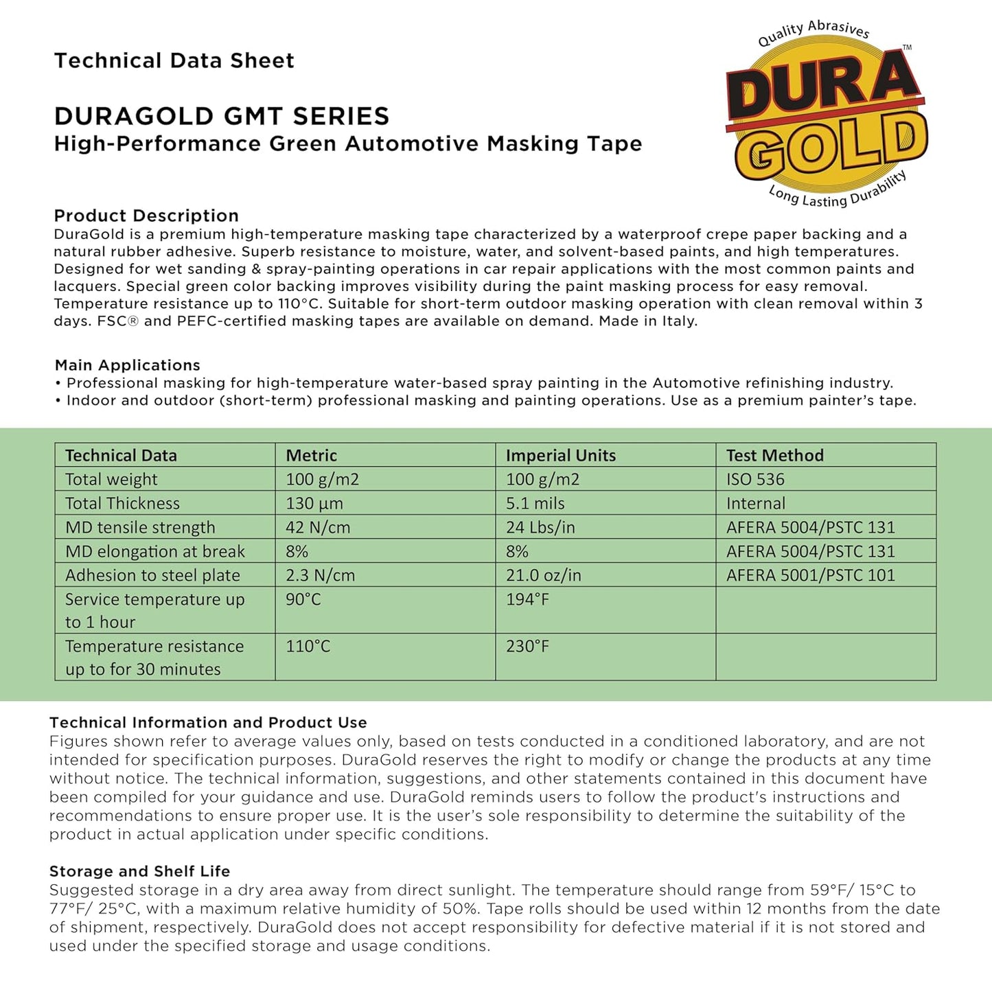 Dura-Gold Green Automotive Masking Tape 1-1/2 Inch (1.41 Inch x 55 Yards), 2 Rolls - Premium High-Performance, Heat Resistant - Auto Refinish Painting, Car Detailing, Autobody Industrial Painters Tape
