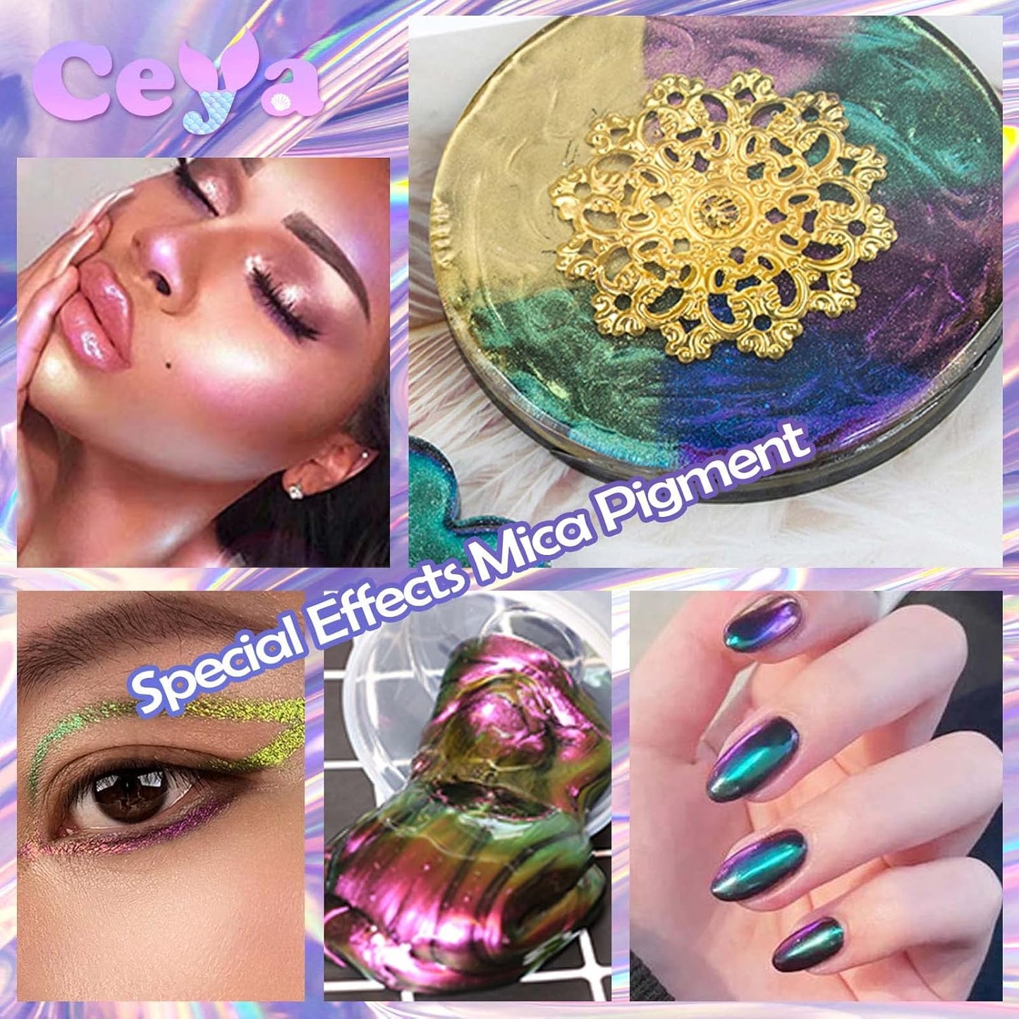 Ceya Chameleon Mica Powder, 1.8oz/ 50g Magic Sunset Chrome Nail Powder, Cosmetic Grade Pearlescent Effect Color Shift Pigment for Epoxy Resin, Makeup, Nail Polish, Soap Dye, Candle Making,Slime,Paint