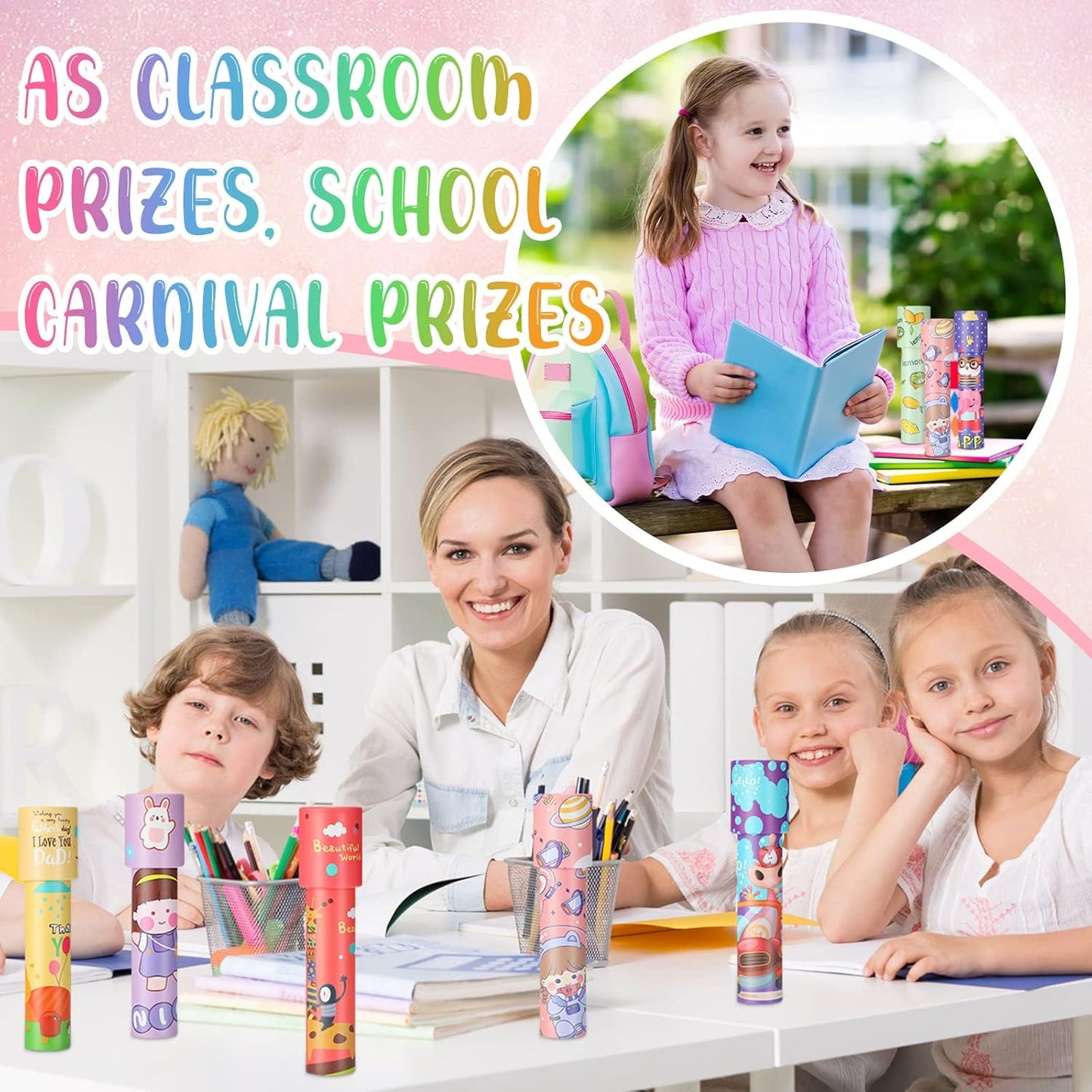 Chivao 20 Pcs Classic Kaleidoscopes Educational Toys for Party Favors Fun Kaleidoscope Toy for Stock Stuffers Bag Fillers Birthday Party School Classroom Prizes, Random Colors (Cute Style)