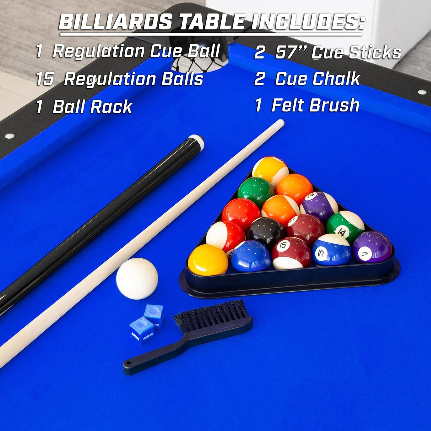 GoSports 6, 7, or 8 ft Billiards Tables - No Assembly, Choose Your Color - Portable Pool Table Includes Full Set of Balls, 2 Cue Sticks, Chalk and Felt Brush