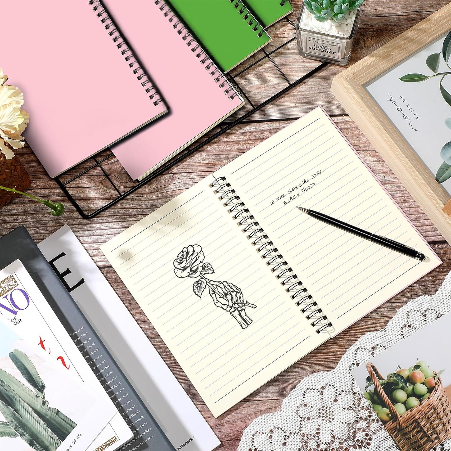 Yahenda 18 Pcs Spiral Notebook Bulk A5 Journal Lined 8.3'' x 5.5'' Writing Composition Paper Small Notepad Subject Notebook for Students Office Business Back to School Supplies (Pink,Light Green)