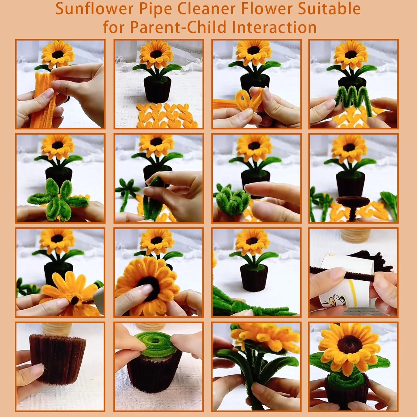 600Pcs Pipe Cleaners Craft,Multiple Assorted Colors Pipe Cleaners Bulk, Chenille Stems for DIY Flower Making Kit with Floral Wires, Gardening Tape,Stamen& Ribbon (Yellow)