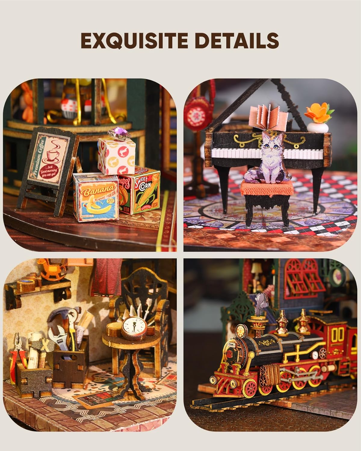 DIY Miniature House Kit, DIY Dollhouse Kit for Adults to Build, Mini House Kit with LED, Mayberry Street Miniatures, Ideal Gifts for Birthday, Halloween Christmas(Rail-Track Secluded City)