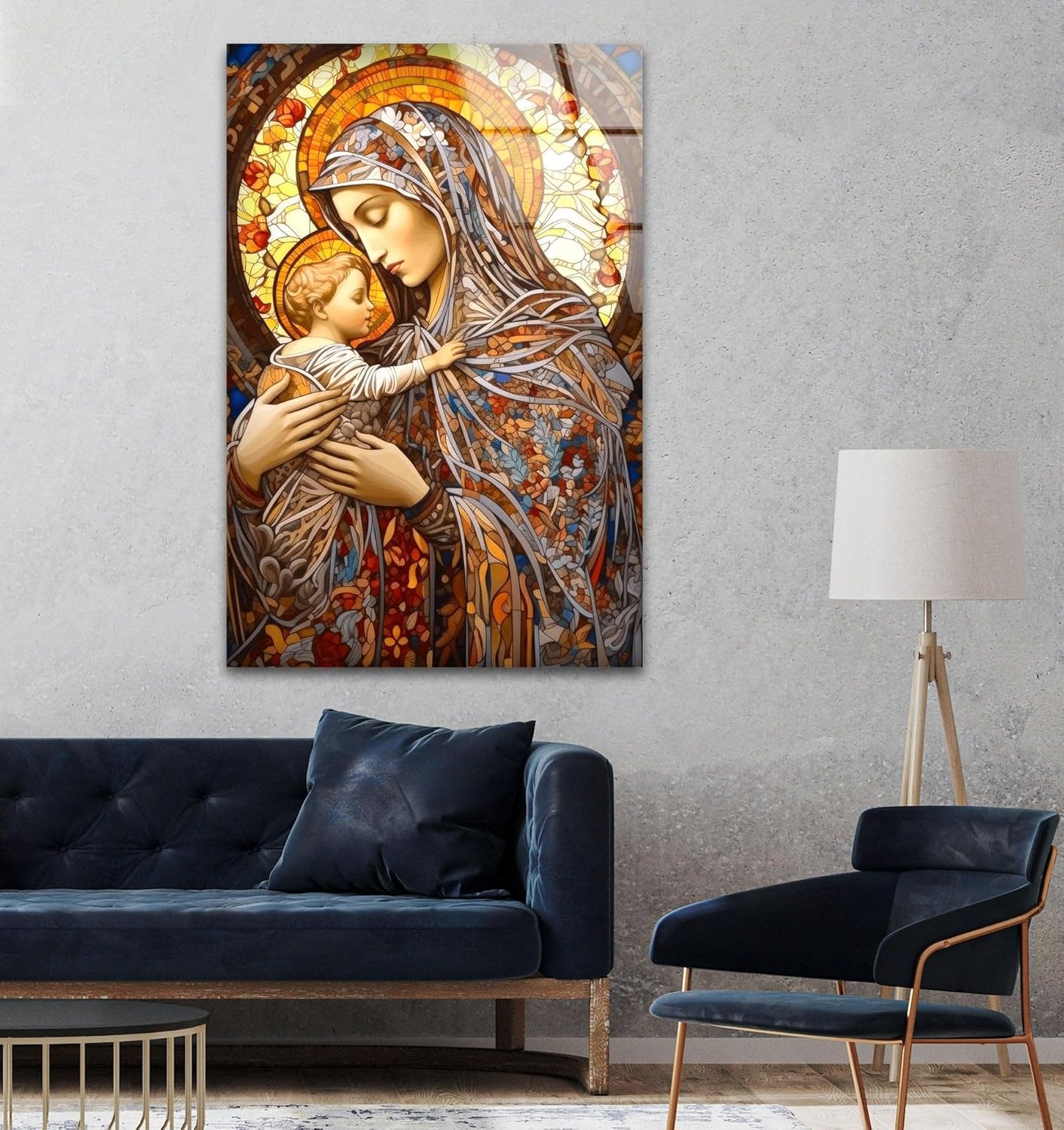 My Photostation.com 30Wx35.5H'' Jesus and Virgin Mary Glass Wall Art Tempered Glass Printing Wall Decor Large Wall Art Wall Hangings