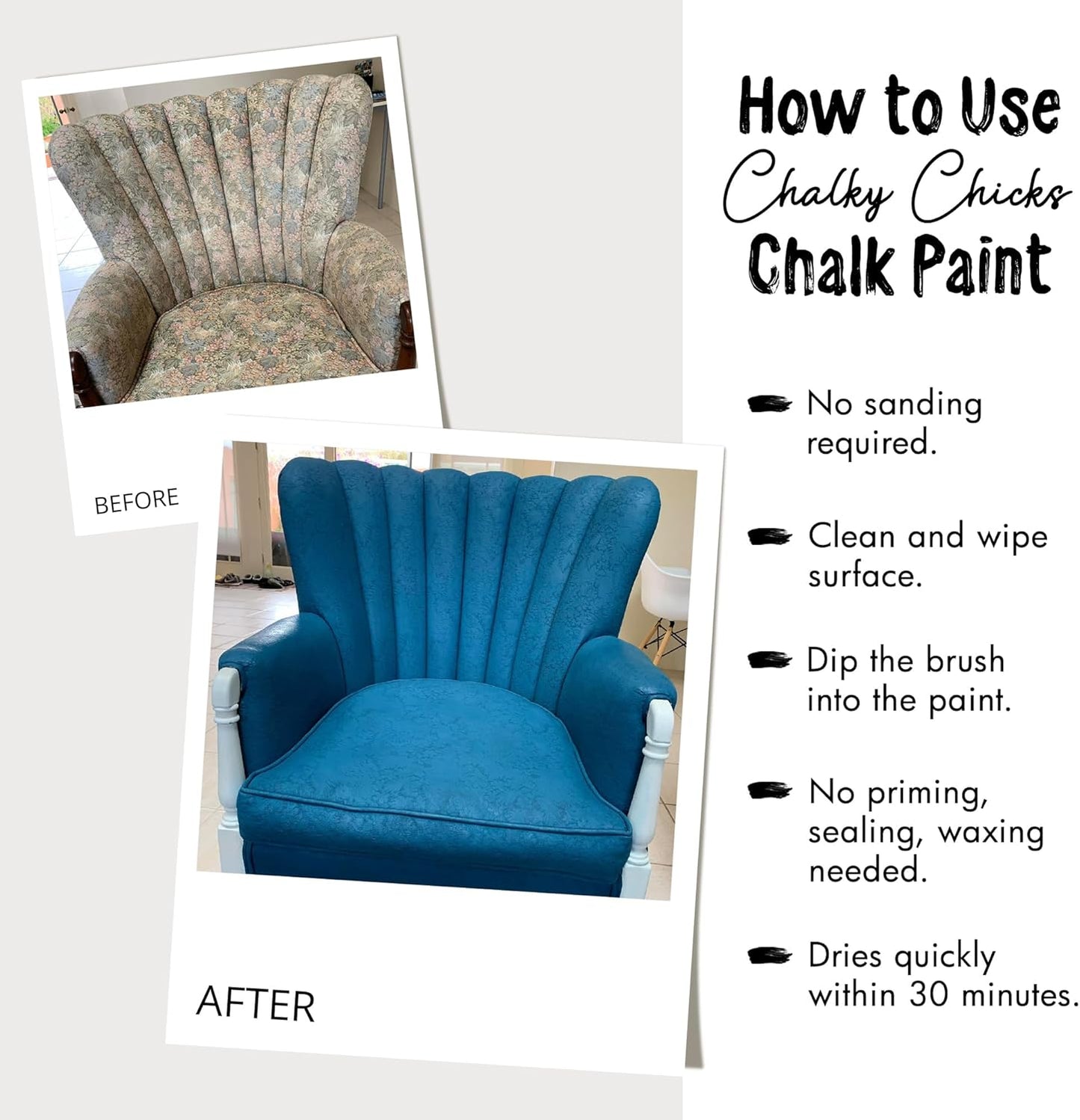 Chalky Chicks All-in-One Chalk Paint for Furniture or Cabinet - 4Fl Oz - Matte Finish Stormy Seas (Light Blue) for Metal, Wood Furniture Paint - No Sanding All-in-One for Home Decor & Crafts, USA Made