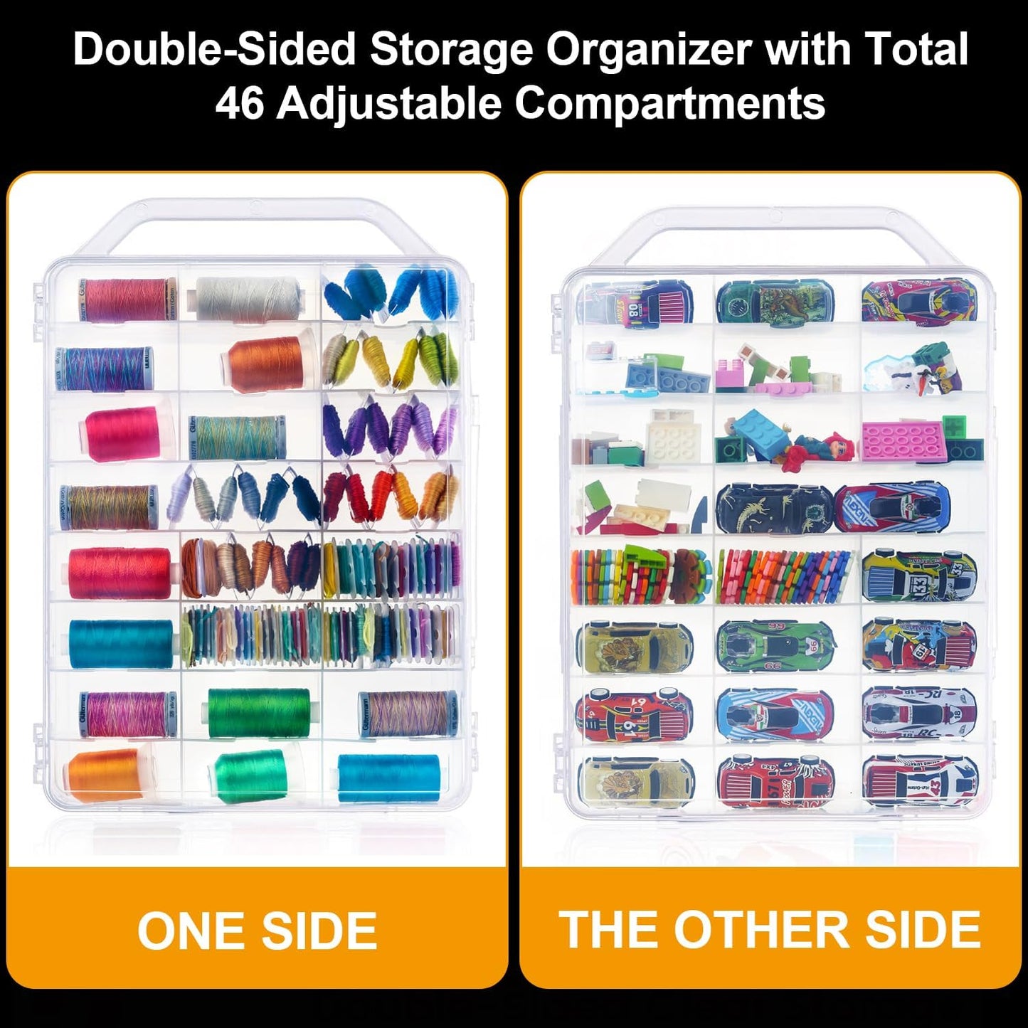 DUOFIRE 46 Grids Sewing Box, Double Sided Thread Organizer, Portable Clear Embroidery Floss Organizer, Plastic Organizer Box for Embroidery and Sewing Threads, Embroidery Floss, Crafts, Small Toys